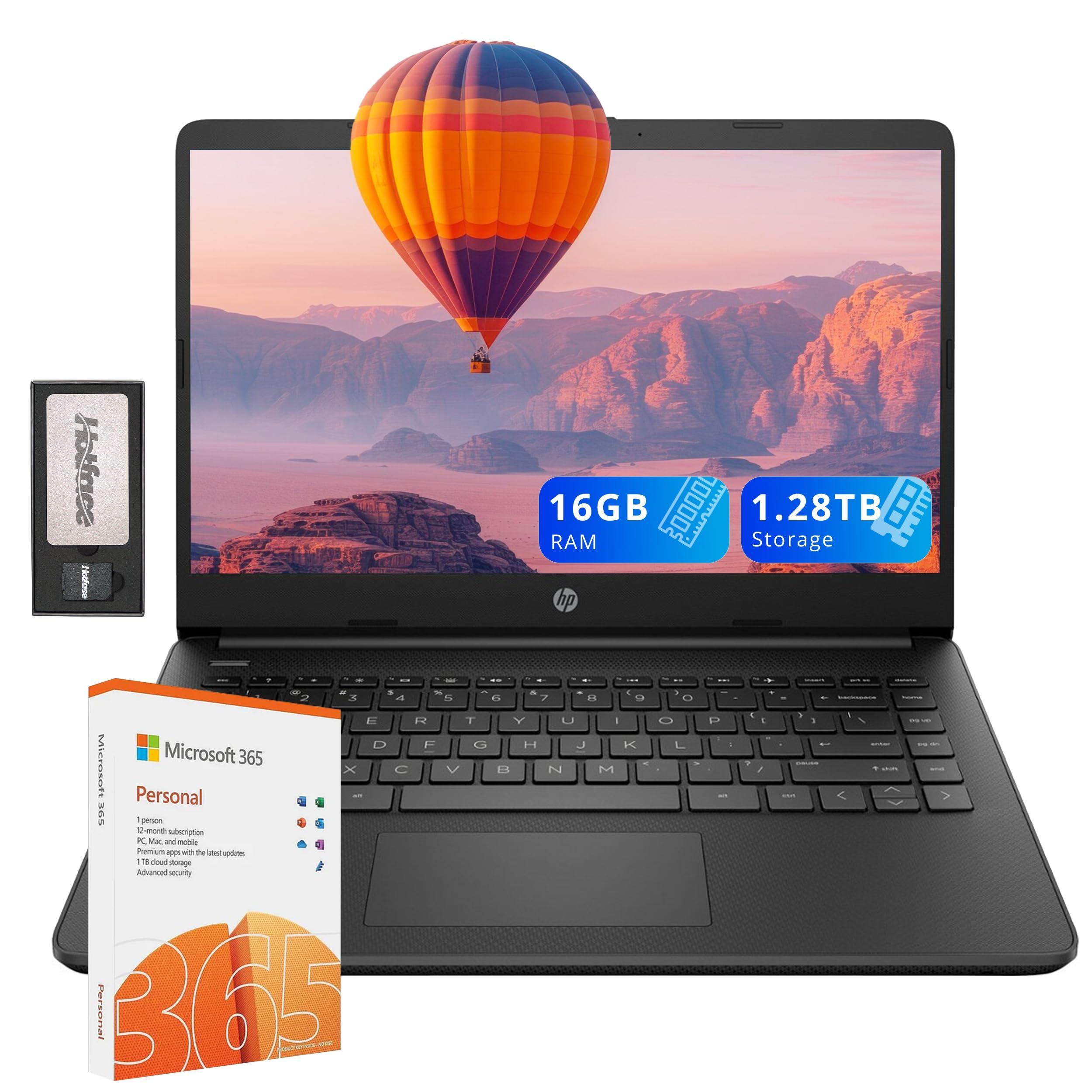 HP Flagship 14" HD Laptop with 1 Year Office 365 | 16GB RAM | 1.28TB Storage(128GB EMMC & 160GB Docking Station Set & 1TB Cloud Storage) | Intel 4-Core Processor | Webcam | Wi-Fi | Windows 11 | Black