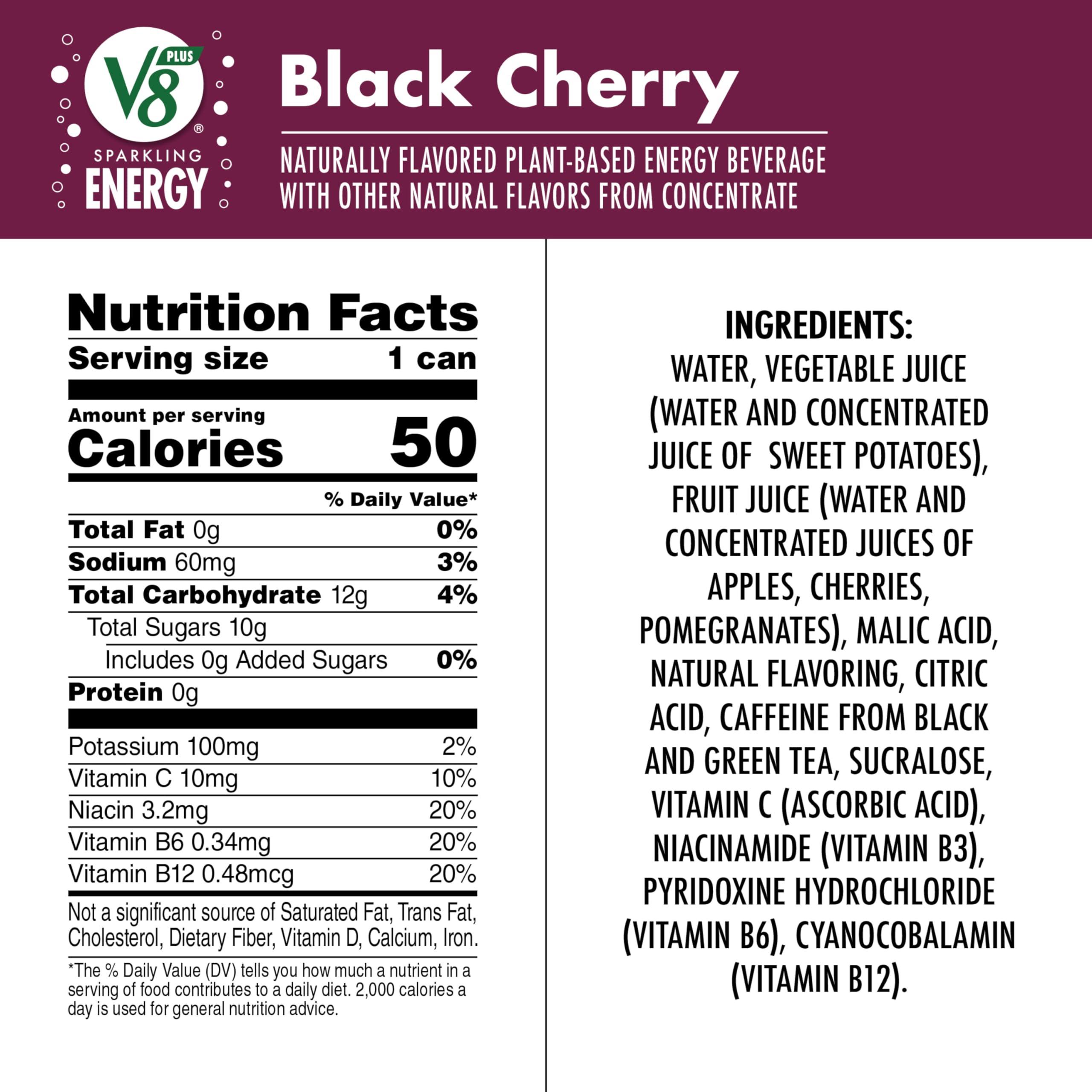 V8 +Energy Sparkling Black Cherry Juice Energy Drink, 11.5 fl oz Can (12 Pack) - Image 2