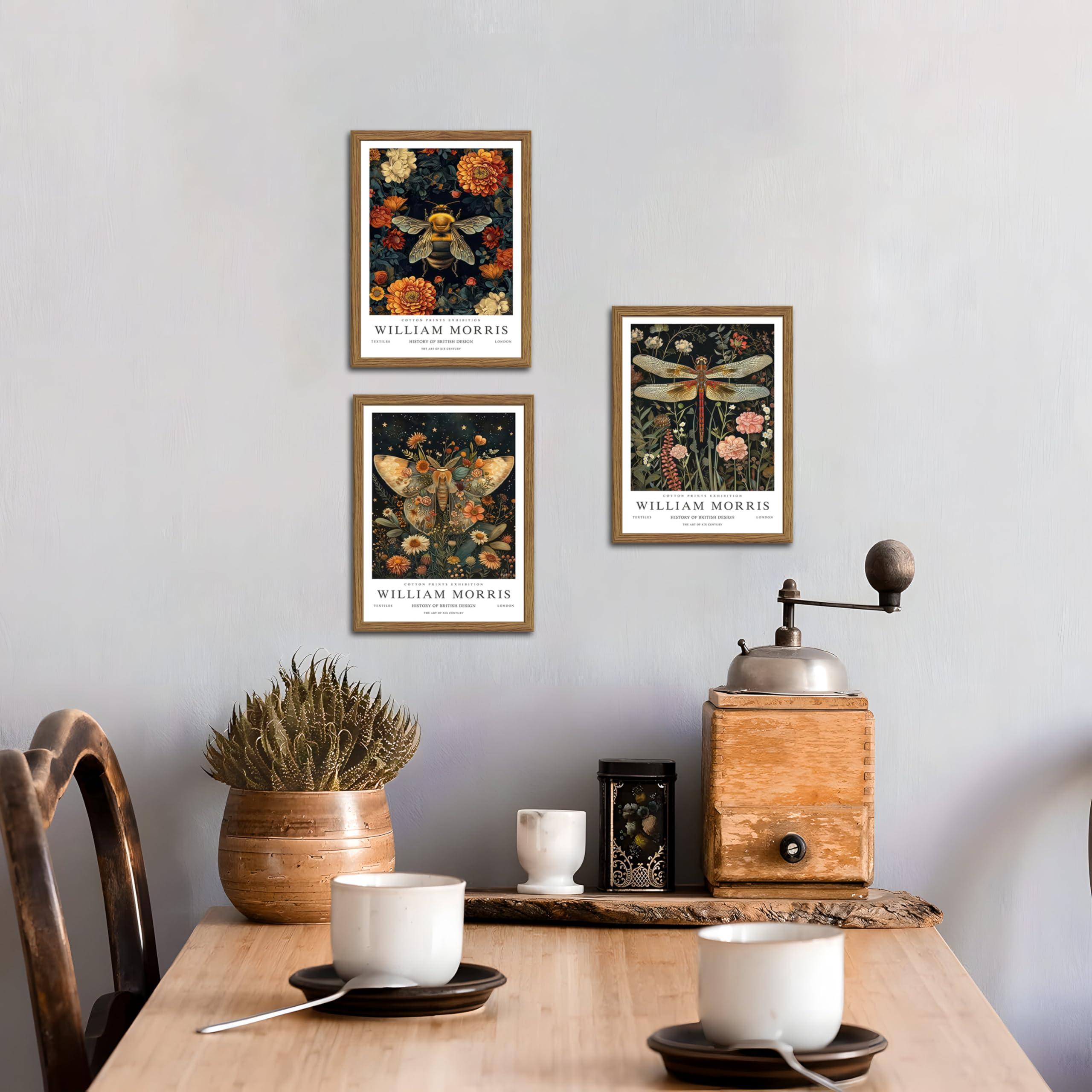 Wood Frame William Morris Wall Art Set of 3, Vintage Animal Bee Butterfly Dragonfly Posters Prints, Botanical Nature Flower Canvas Wall Decor Paintings for Living Room Bedroom Bathroom 12x16In Framed - Image 5