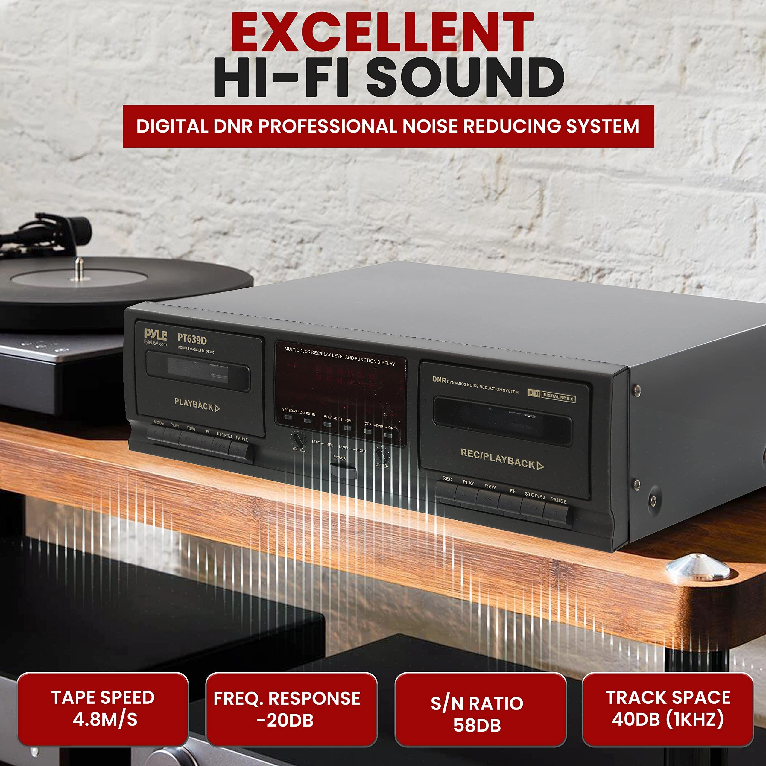 Pyle Dual Cassette Deck Stereo - Hi-Fi Sound, Compact and Portable Tape Recorder Player with Digital Professional Noise Reducing System and RCA Cables, Record & Play Audio and Music - PT639D.5 - Image 6