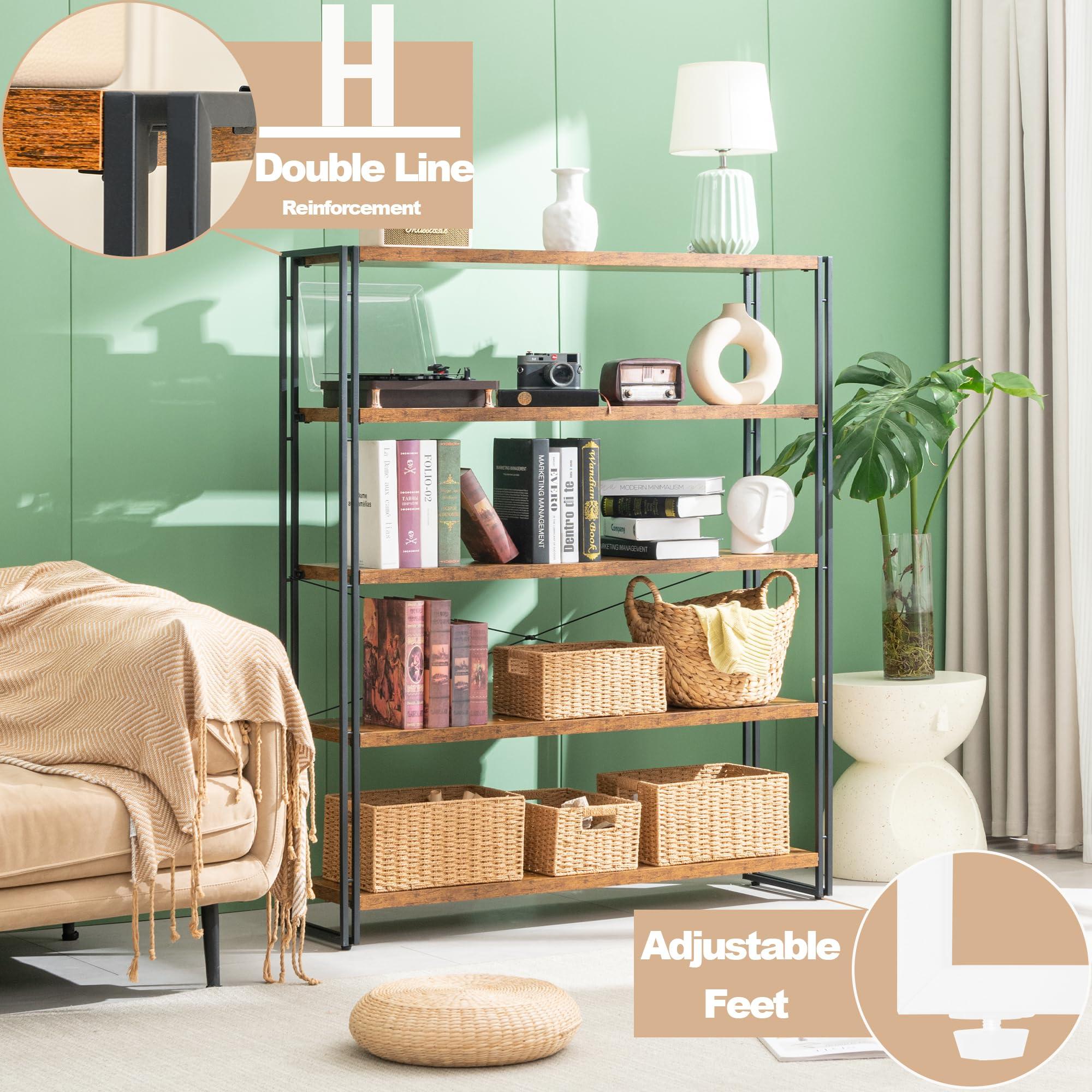 HCHQHS Bookshelf, 5-Tier Industrial Bookcase, Rustic Open Book Shelf, Freestanding Tall Bookshelves with Metal Frame - Image 6