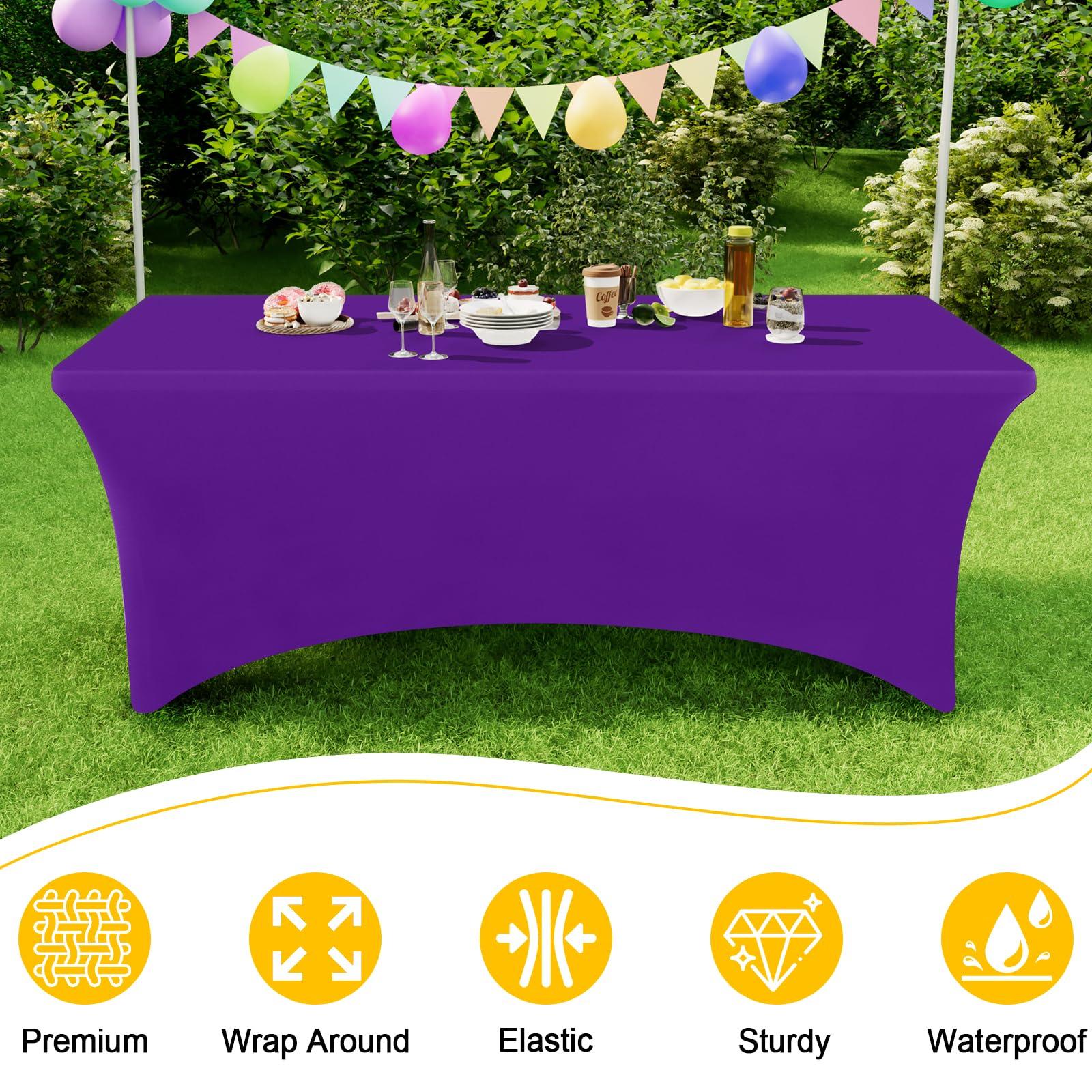 Smiry 2 Pack Spandex Table Cloth 6FT, Elastic Fitted Stretch Tablecloths for Rectangle Tables, Washable Table Cover for Outdoor, Wedding, Banquet & Parties (Purple, 72Lx30Wx30H Inch) - Image 3