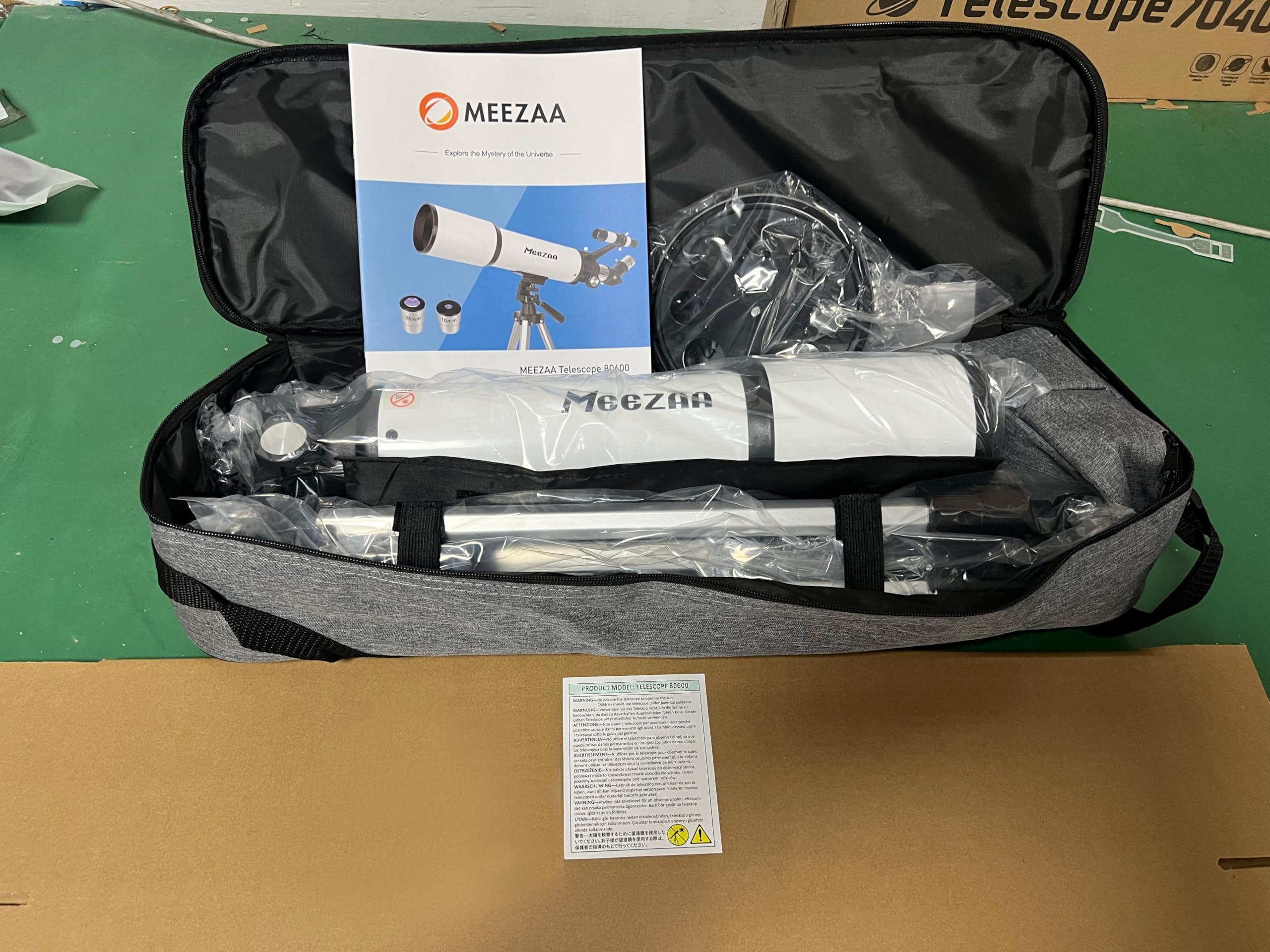 MEEZAA Telescope, Telescope for Adults High Powered, 80mm Aperture 600mm Portable Refractor Telescopes for Astronomy Beginners Fully Multi-Coated Optic High Transmission with Phone Adapter & Carry Bag - Image 9