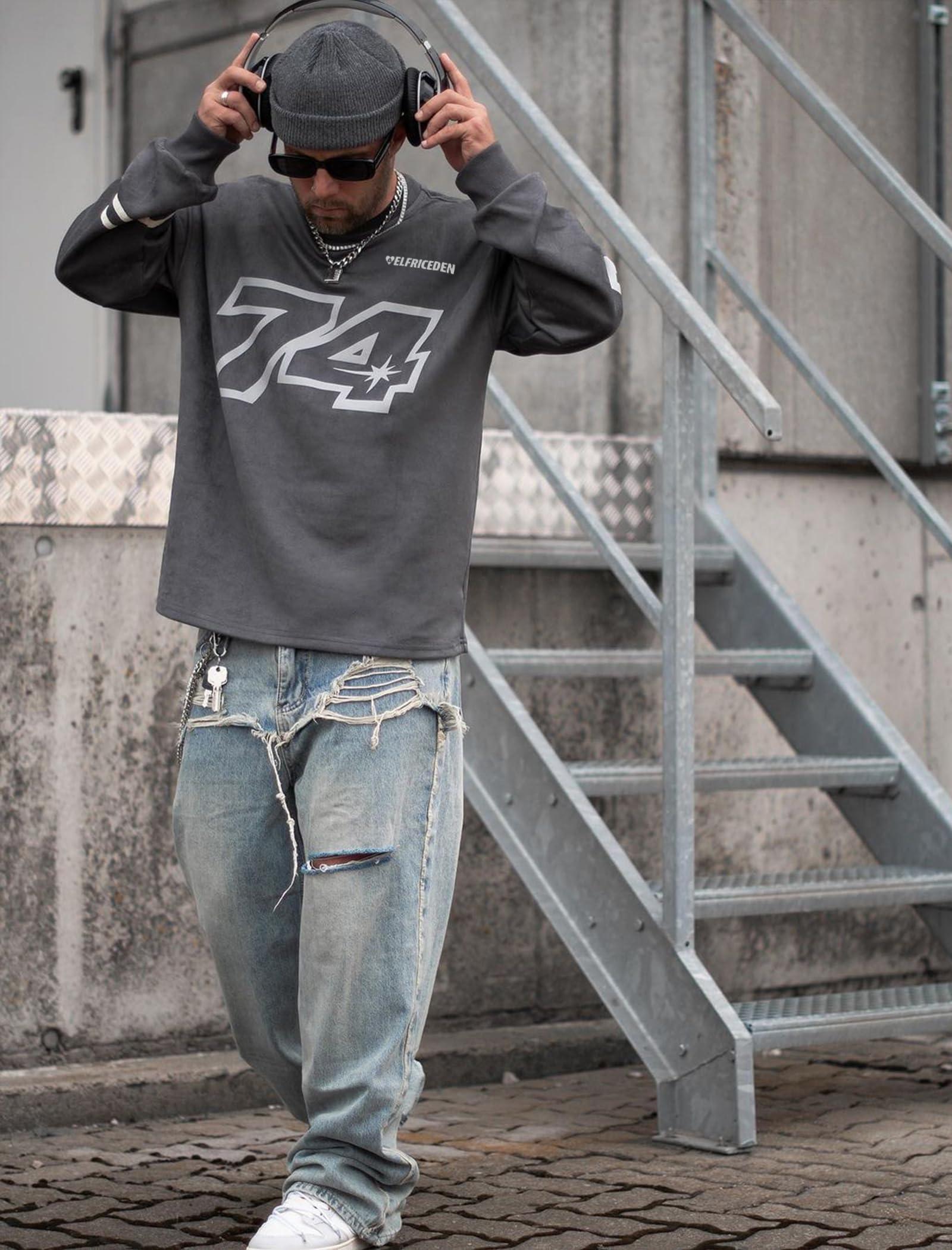 Aelfric Eden Oversized Crewneck Sweatshirts for Men Vintage Graphic Pullover Loose Fit Streetwear Long Sleeve Top - Image 4