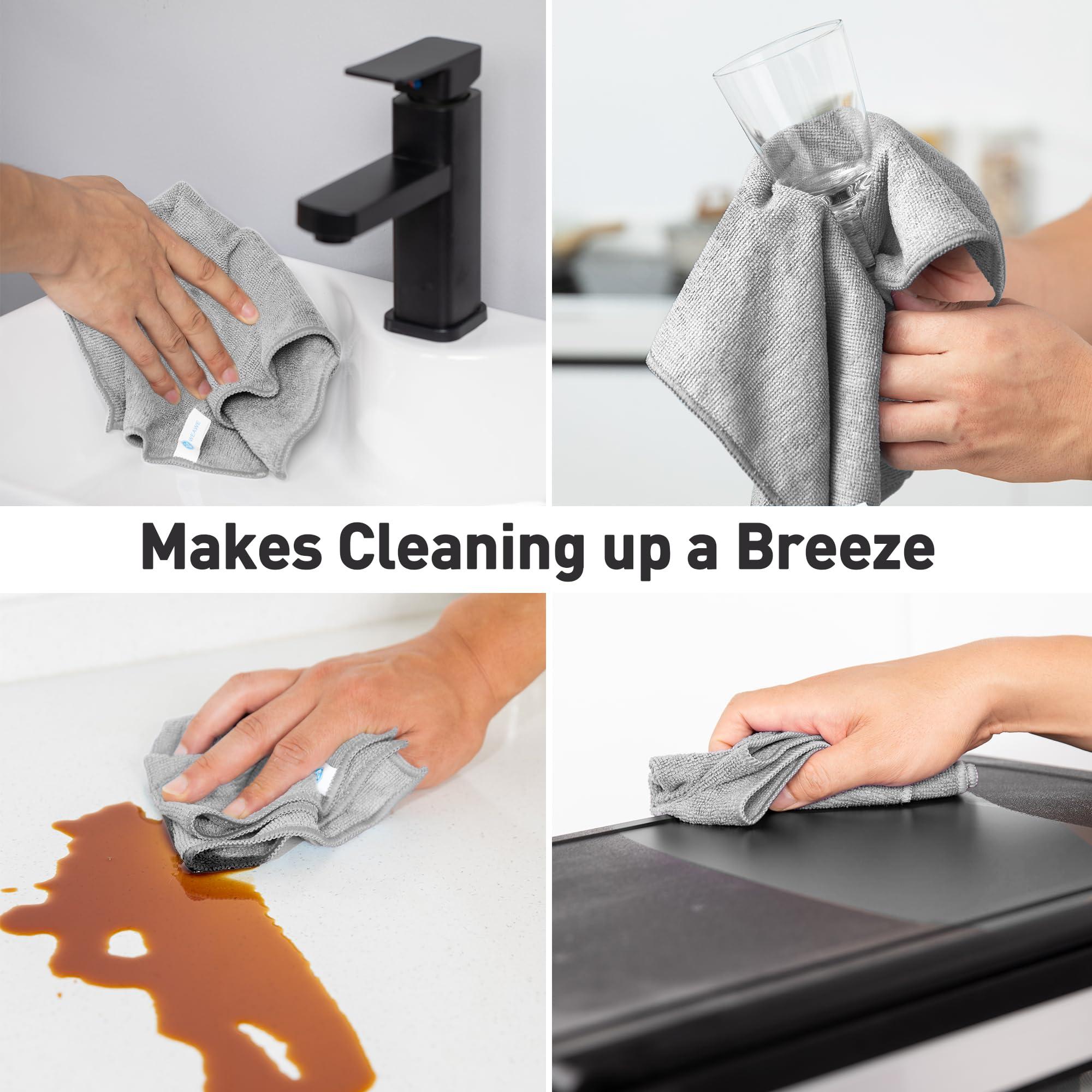 WEAWE Gray Microfiber Cleaning Cloth 13"x13", Ultra Soft Absorbent Microfiber Cleaning Rags for Housekeeping Cleaning Supplies, Lint Free Reusable Cleaning Cloths for House Washable, Pack of 12 - Image 8