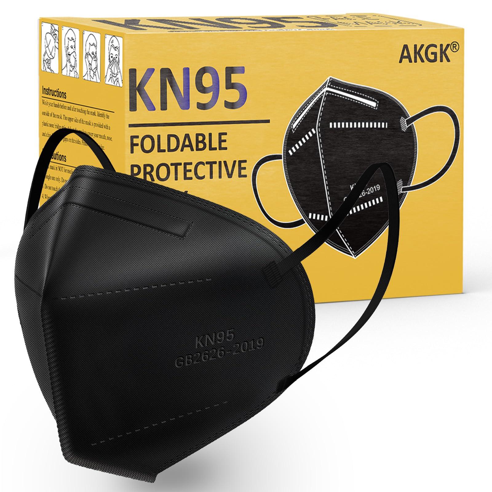akgk KN95 Face Mask 50 PCS, Breathable Protection Masks, Individually Wrapped, 5-Ply KN95 Black Masks, Cup Dust Safety Masks