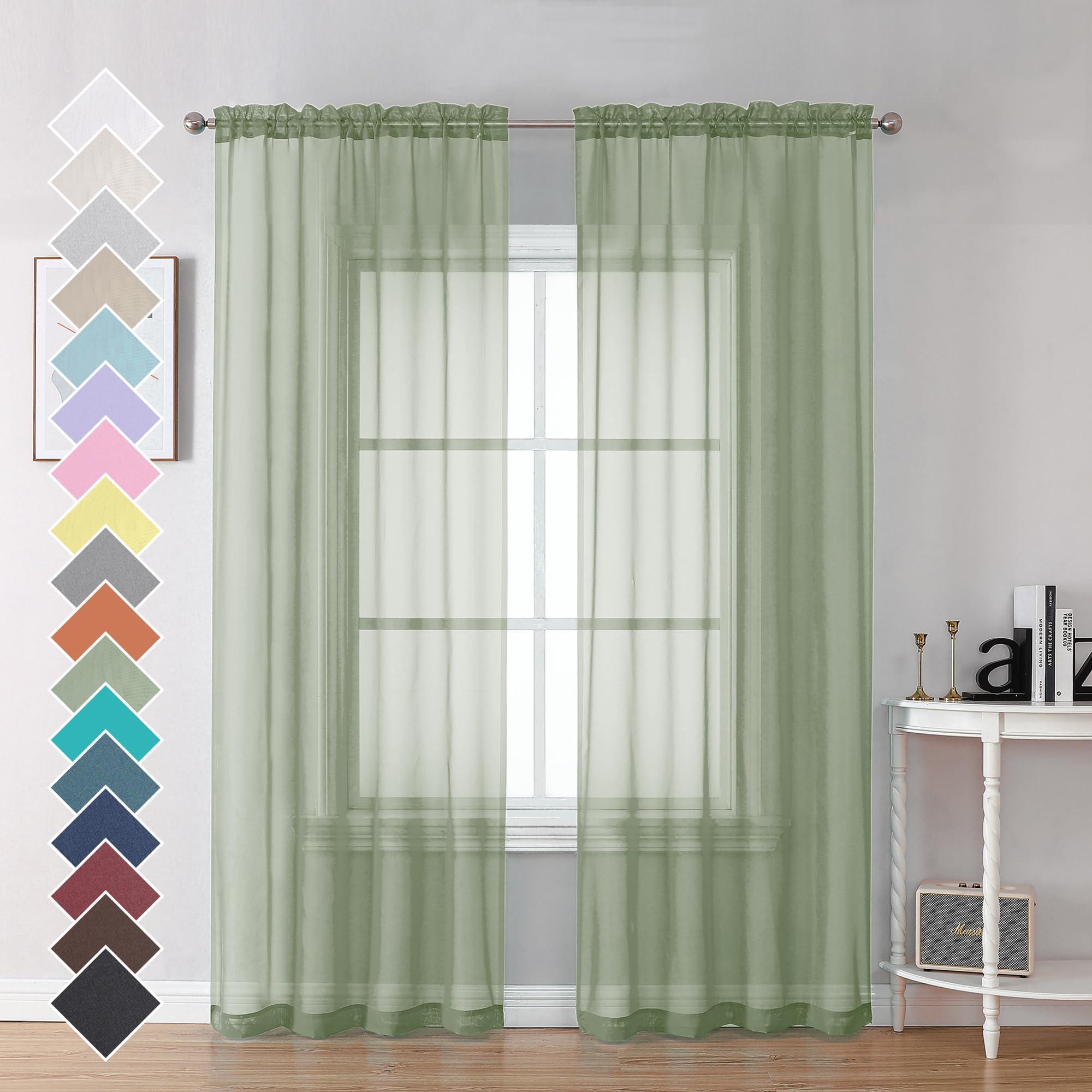 OVZME Bedroom Curtains 2 Panel Sets 84" Inch Length - Transparent Light Weight Soft Window Treatment Panels for Study Room/Living Room/Guest Room, Sage Green, Per Panel W42 X L84 inches - Image 3