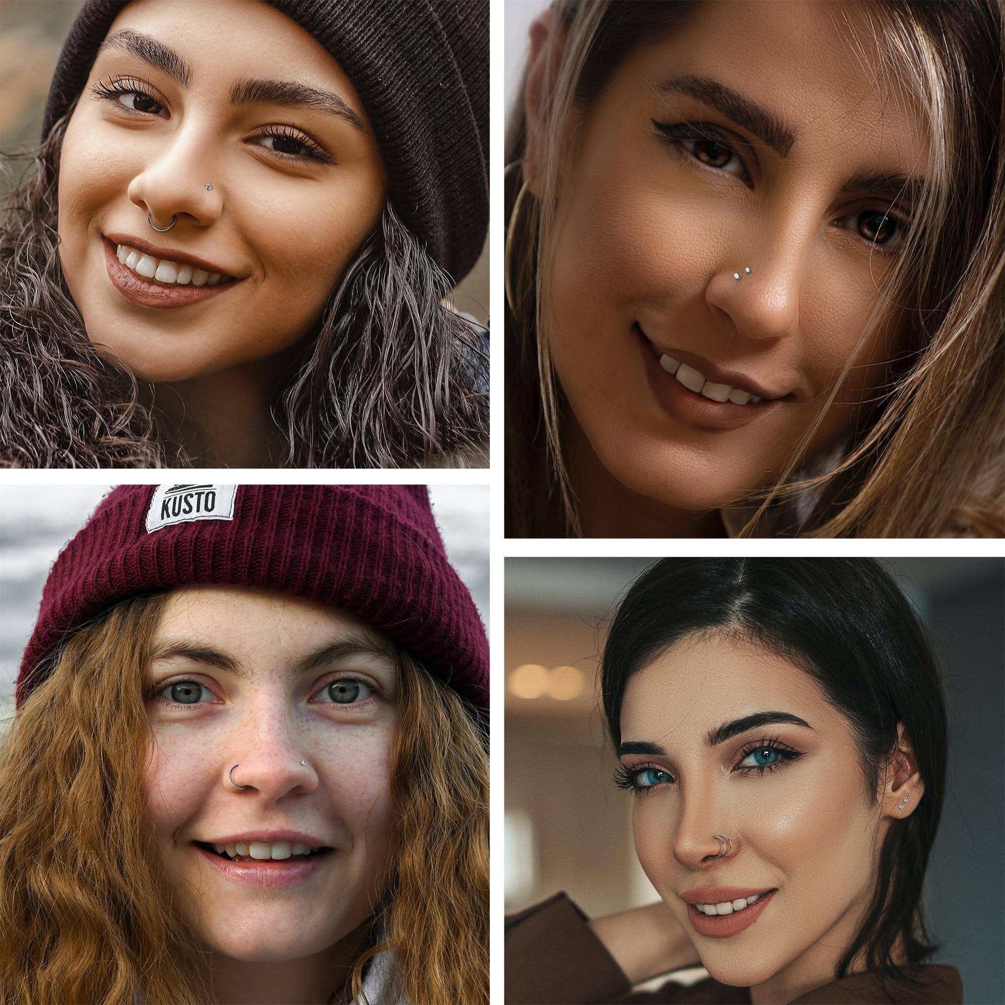 LOYALLOOK 18Pcs Nose Rings Studs - 316L Surgical Steel Gold Nose Studs Double Hoop Nose Ring for Women Men 18G/20G Nose Rings Stud Hypoallergenic Nose/Body Piercing Jewelry 1.5mm 2mm 2.5mm 3mm CZ - Image 6
