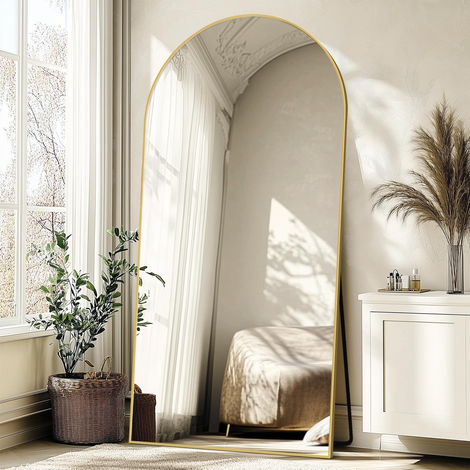 ABSWHLM Oversized Full Length Mirror 78x38 Inch - Wall Mounted or Standing Floor Mirror with Aluminum Alloy Frame, Shatterproof Tempered Glass - Modern Mirror for Bedroom, Living Room, Closet, Gold