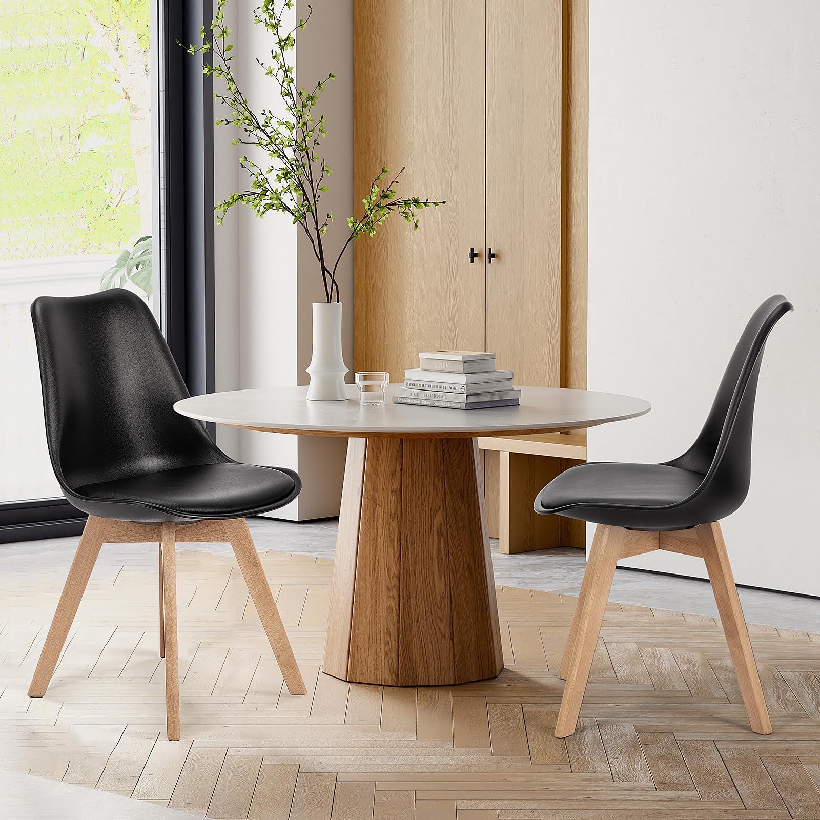 Sweetcrispy Dining Chairs Set of 4, Kitchen Room PU Leather Mid Century Modern Chairs, Upholstered Dining Chair with Wood Legs for Home Kitchen, Black - Image 7