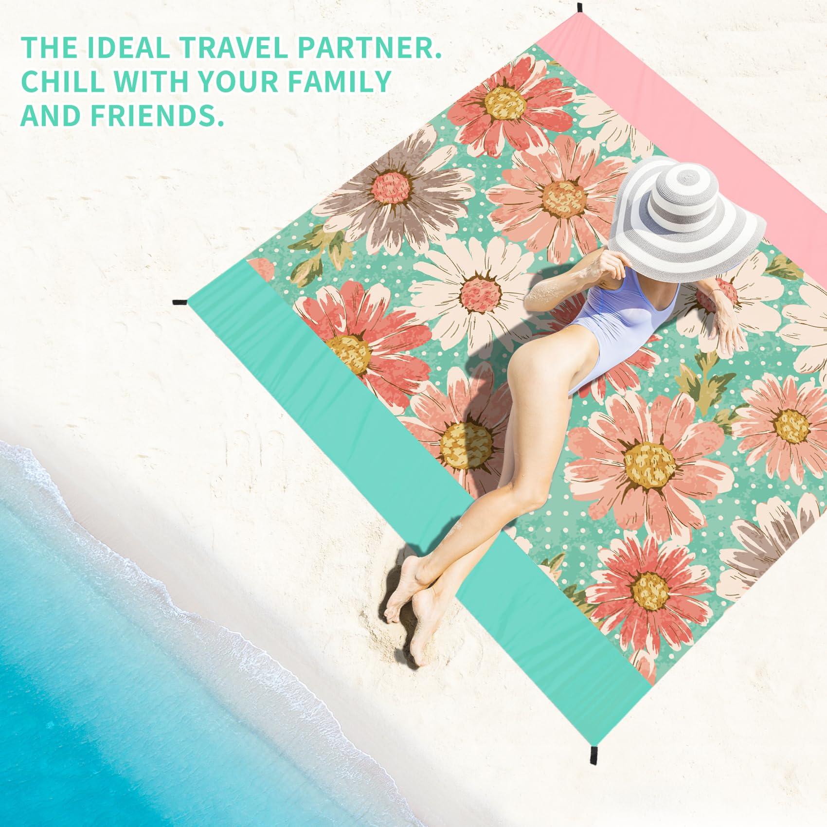 BYDOLL Beach Blanket Waterproof Sandproof 78''×81'' Suits1-4 Adults Compact Lightweight Oversized Sand-Free Blanket Large Picnic Mat for Beach Travel Camping Hiking - Image 6