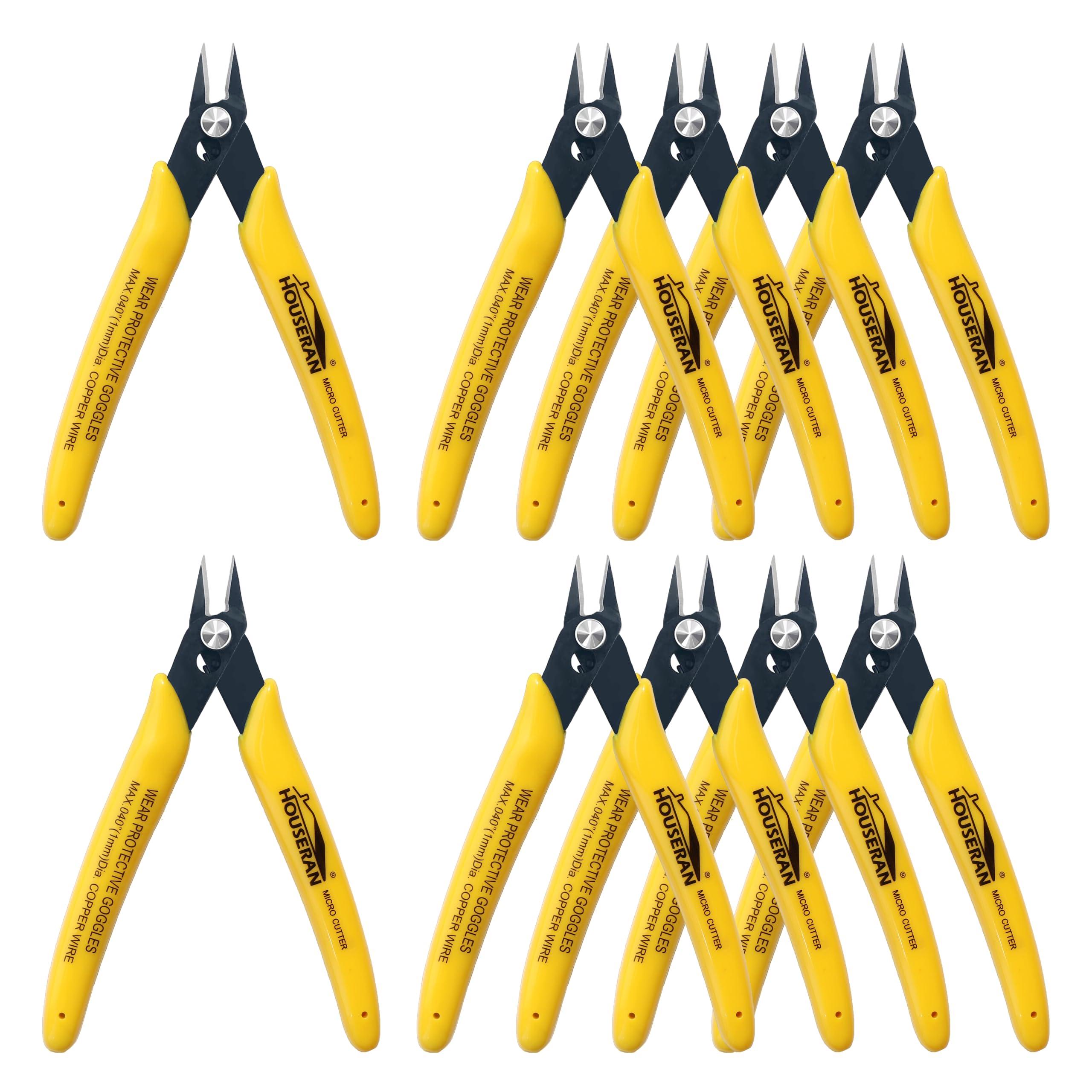 HOUSERAN Flush Cutters, 10 Pack, 5 Inch Micro Flush Cut Pliers with Spring, Side Cut Nippers, Mini Wire Cutters Model Nippers Flush Cutters for Jewelry Making, Plastic Models, Zip Ties, Electronics