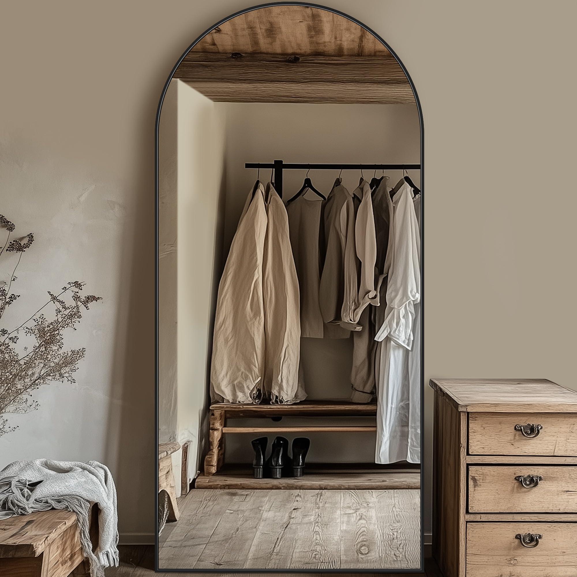 Full Length Mirror, 76"x34" Oversized Arched Mirror Large Standing Mirrors, Tall Mirrors Body Floor Mirror Wall Mirror Hanging Mirrors for Bedroom Living Room Aluminum Frame,Black - Image 4