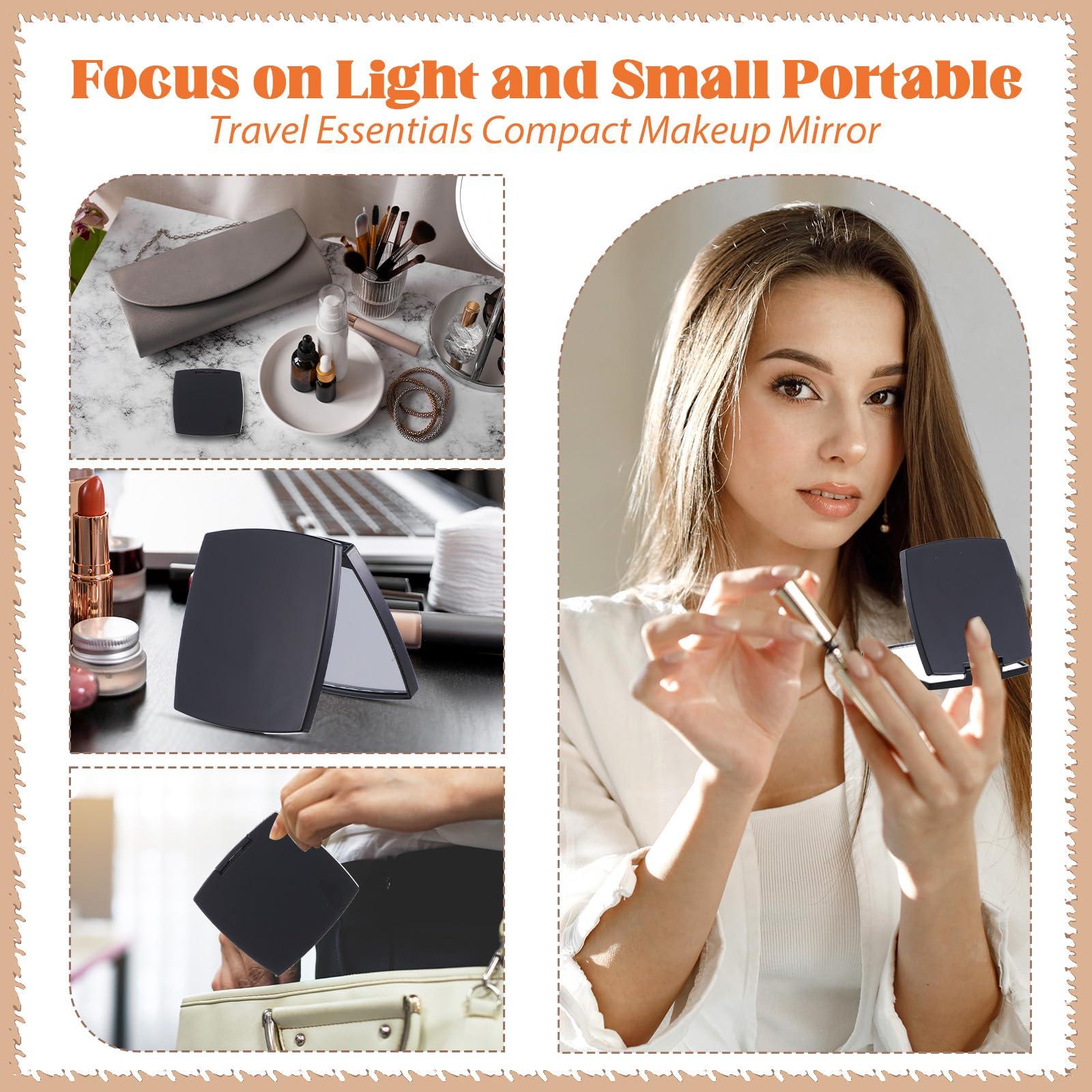 Nogeqi Compact Mirror for Purses,Travel Magnifying Mirror,Simple Style Small Mirror for Purse with Box,Foldable Pocket Mirror for Women,Travel Must Haves for Women Girl Makeup(2X/1X Black) - Image 3