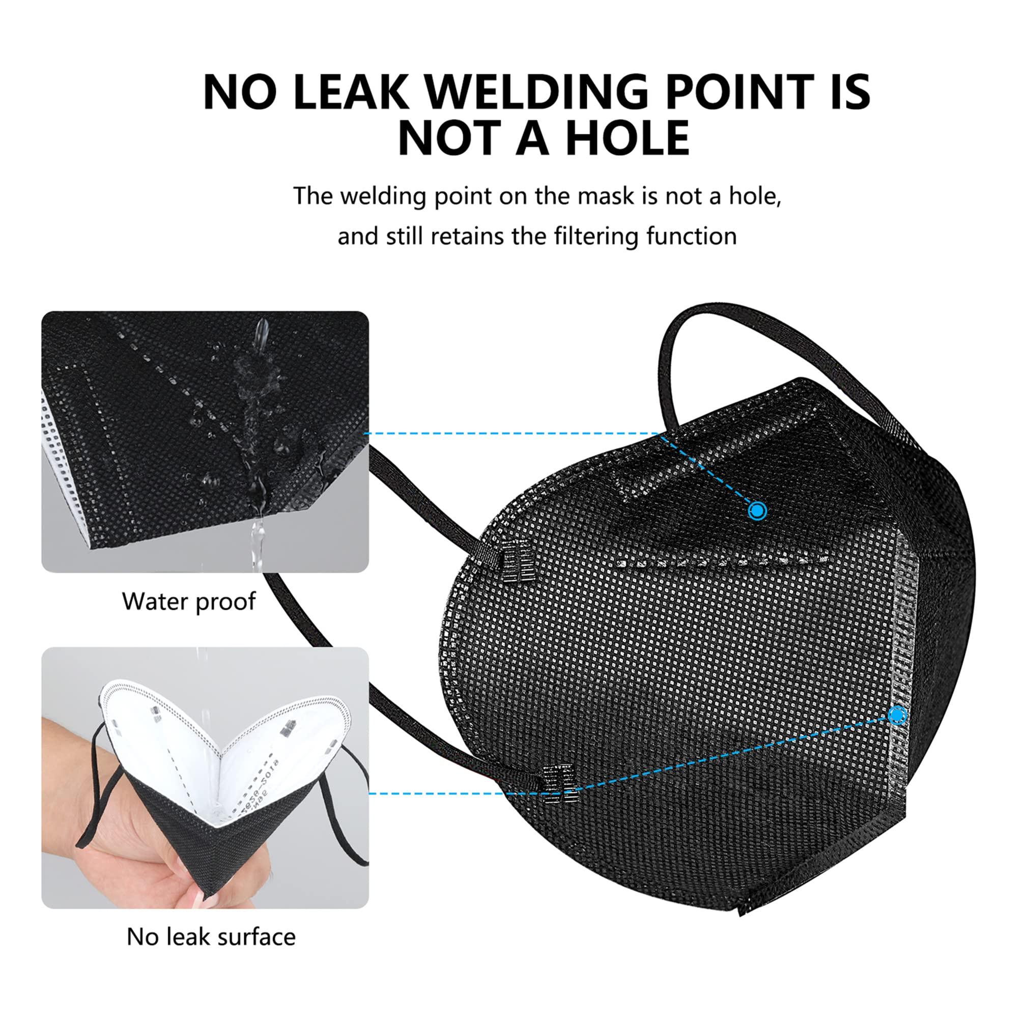 akgk KN95 Face Mask 50 PCS, Breathable Protection Masks, Individually Wrapped, 5-Ply KN95 Black Masks, Cup Dust Safety Masks - Image 5