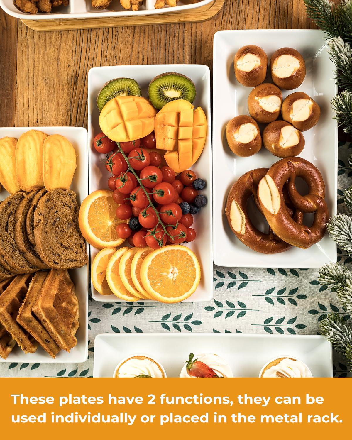 LAUCHUH 3 Tier Serving Stand Porcelain Serving Platter Tier Serving Trays with Collapsible Sturdier Rack, Serving Dishes and Platters for Valentine's Day, Christmas, Entertaining, Gold, 12 Inch - Image 2