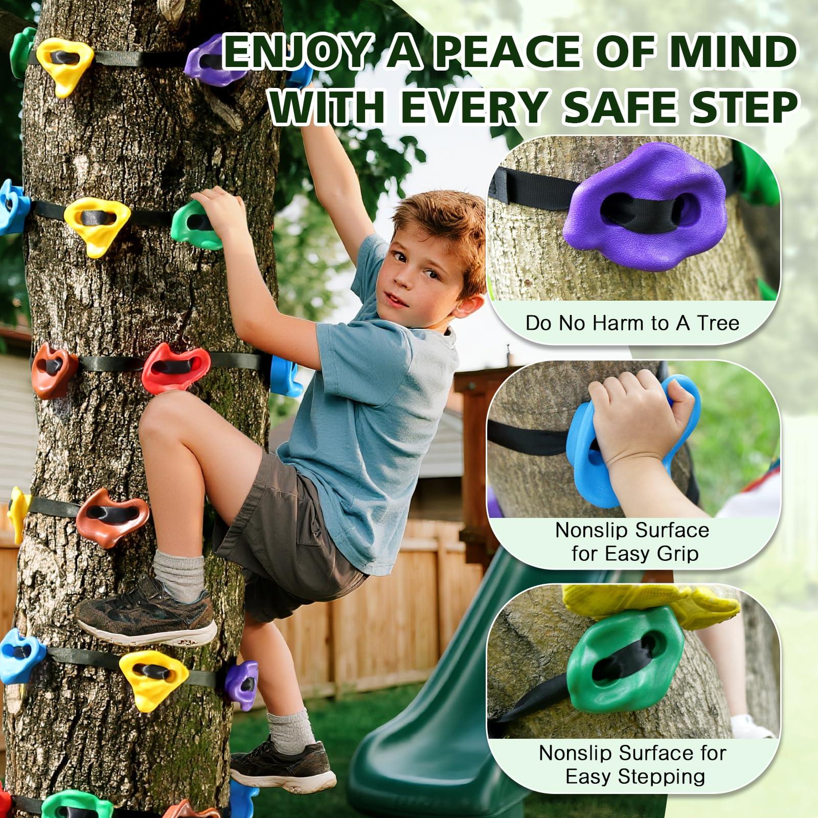 TOPNEW 12 Ninja Tree Climbing Holds for Kids Climber, Adult Climbing Rocks with 6 Ratchet Straps for Outdoor Ninja Warrior Obstacle Course Training - Image 5