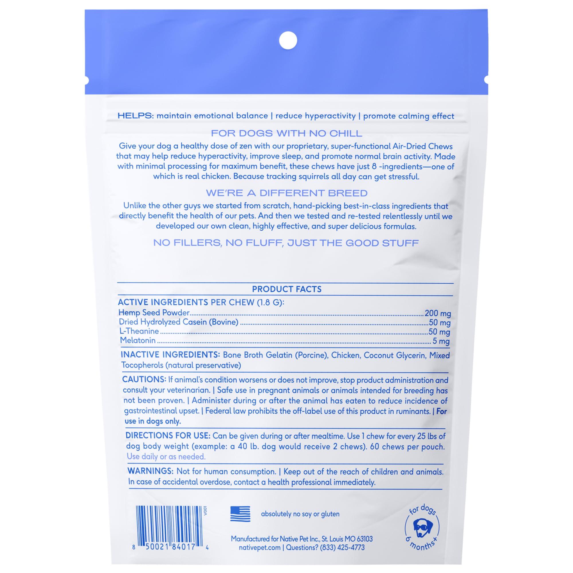 Native Pet Calming Chews for Dogs - Melatonin for Dogs Anxiety Relief - Grain Free All Natural Hemp Calming Treats & L-Theanine Helps Manage Stress & Separation Anxiety - Puppy Sleep Aid - 60 Chews - Image 6