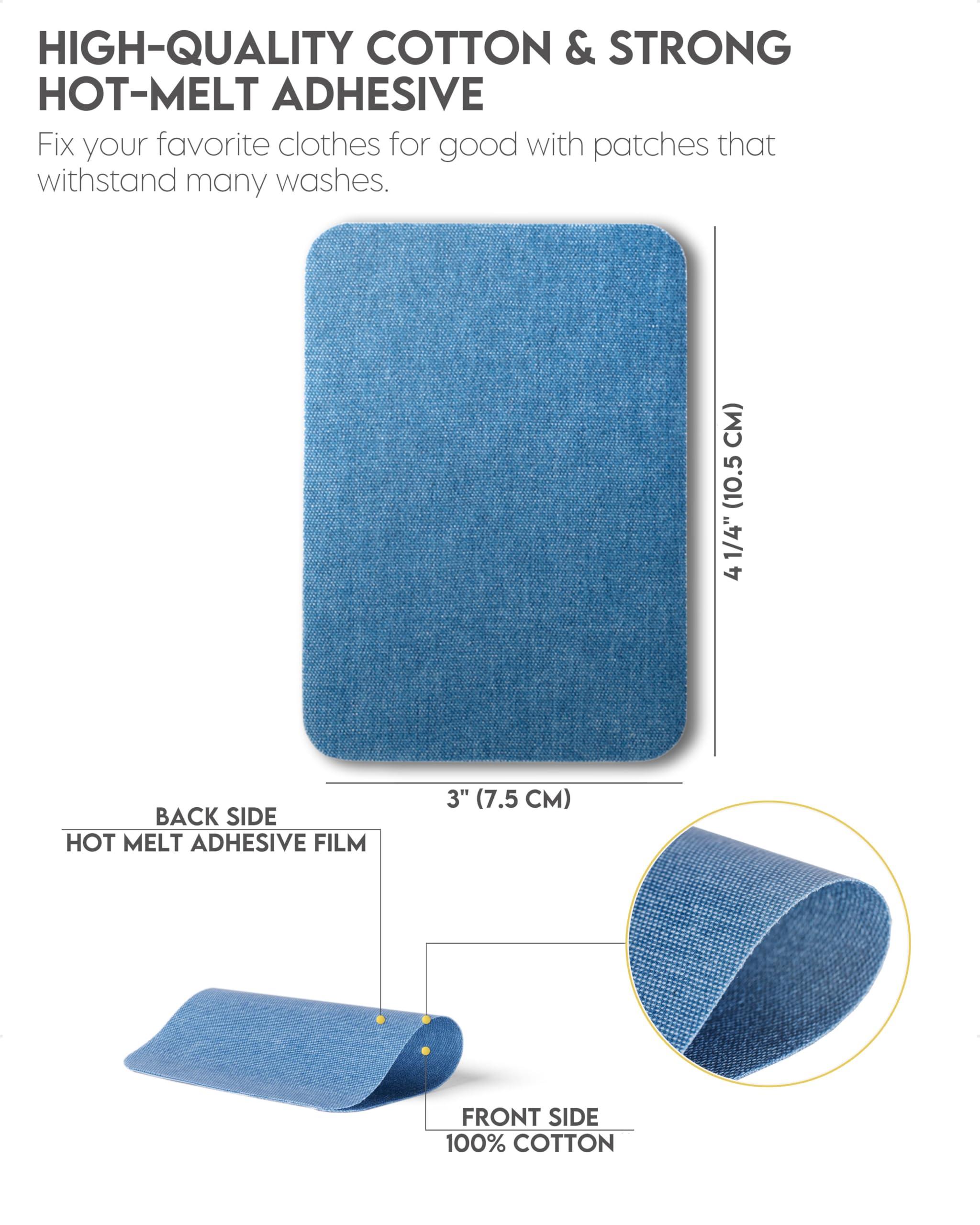 ZEFFFKA Denim Iron-on Patches Inside & Outside Strongest Glue 100% Cotton Black and White Repair Decorating Kit 12 Pieces Shades of Blue Size 3" by 4-1/4" (7.5 cm x 10.5 cm) - Image 3