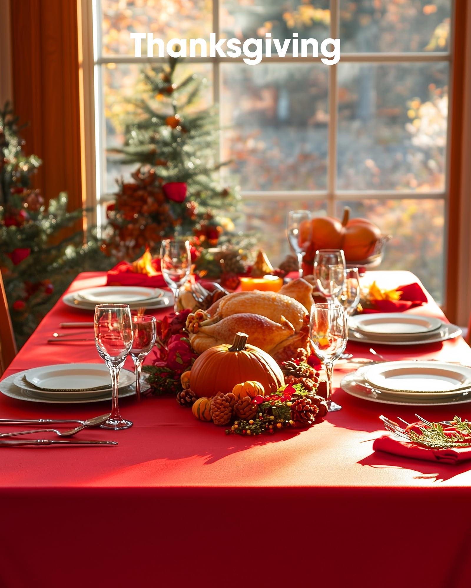 Pureegg Plastic Table Cloth Disposable 10 Pack, 54 x 108 Inch Table Cloths, Valentines Day, Thanksgiving, Christmas Decorations, Fall Tablecloths, Rectangle, Plastic Cover, Leakproof & Sturdy, Red - Image 2