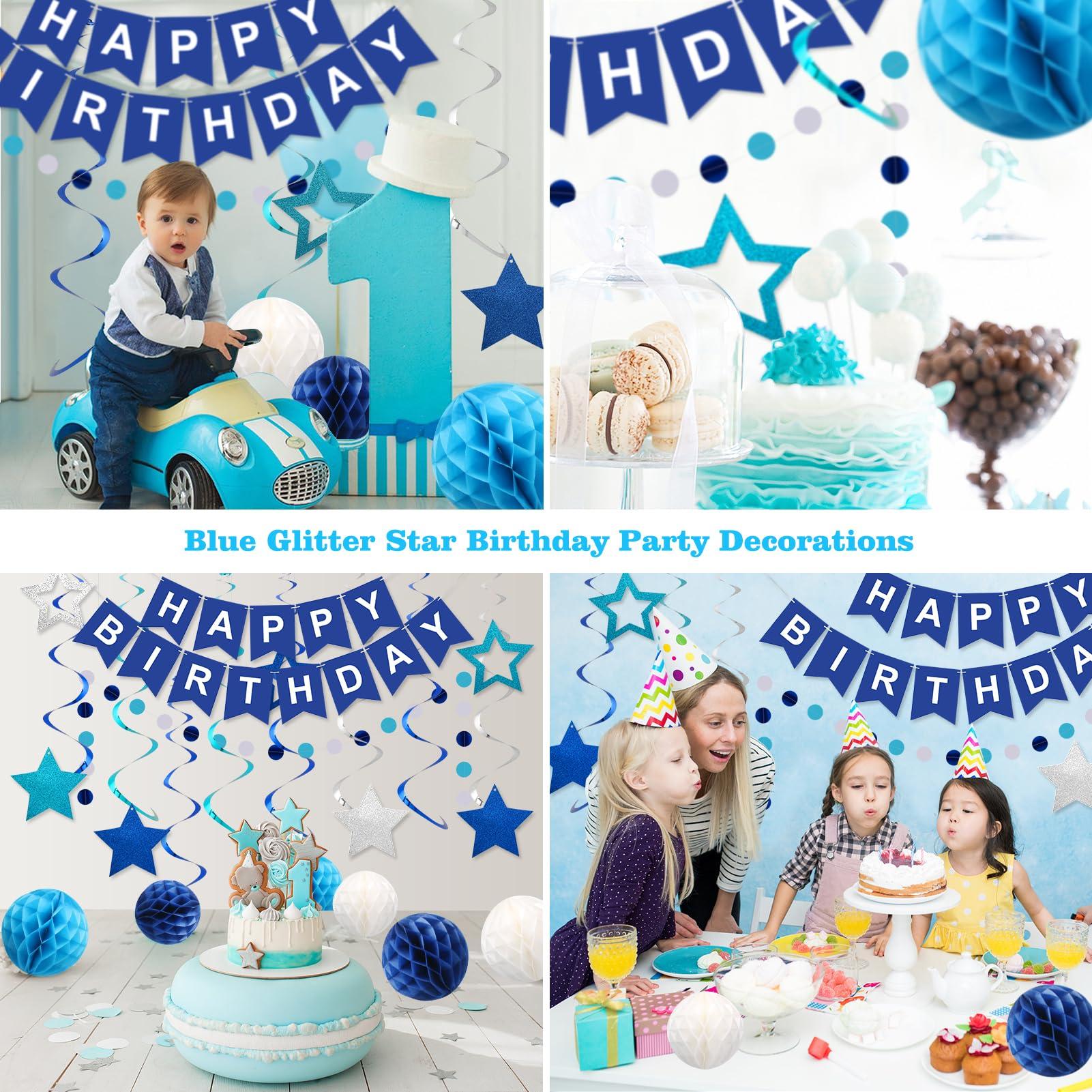 meowtastic Birthday Decorations, Happy Birthday Banner with Honeycomb Balls, Stars Hanging Swirl Streamers, Circle Dots Garland, Happy Birthday Party Decorations for Women Men Boys Girls (Blue) - Image 5