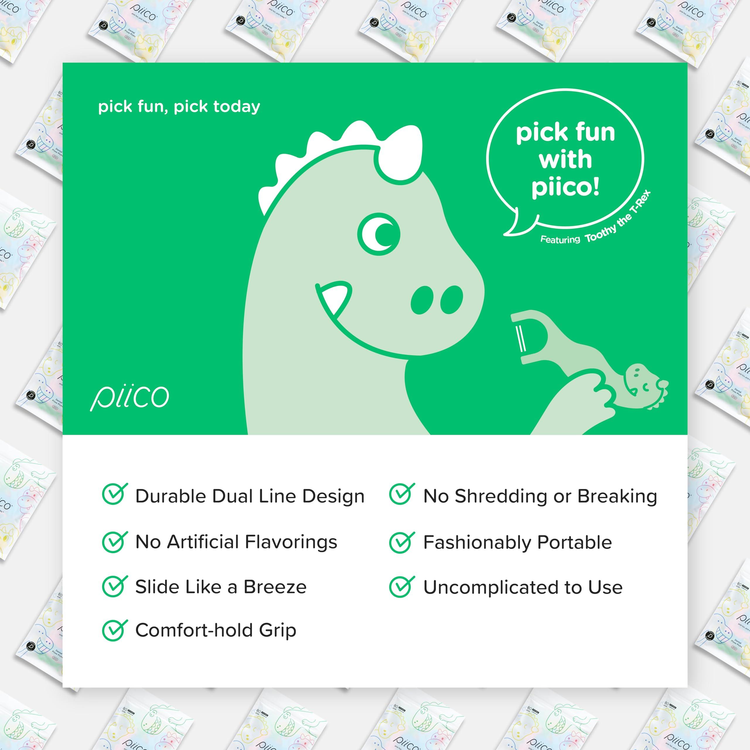 Piico Unflavored Kids Floss - No Fluoride Dual Line Dental Floss Picks - Fun Oral Care in Colorful Floss Sticks Design - Kids Flossers Avoid Tooth Decay & Gum Disease - 80 Count Dino - Image 6