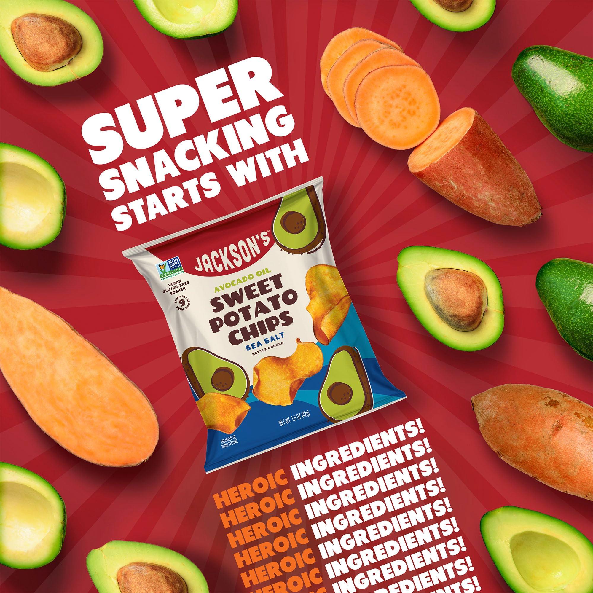 Jackson’s Sweet Potato Kettle Chips Avocado Oil Variety Pack made with Premium Oils (1.5 oz, Pack of 10) Sea Salt, Ranch, BBQ, and Habanero Nacho Flavors - Allergen-friendly, Gluten Free, Vegan - Image 2