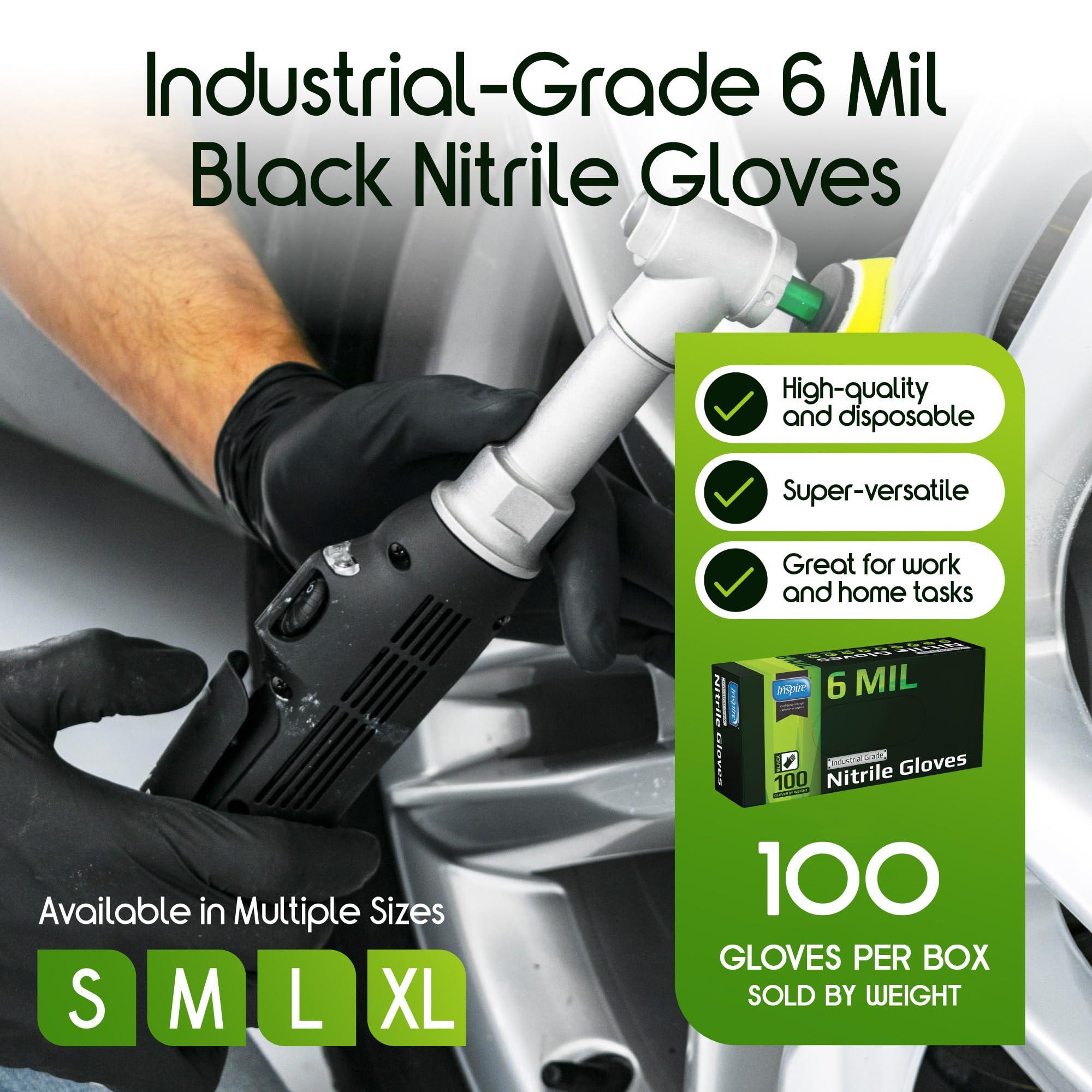 Inspire Black Nitrile Gloves HEAVY DUTY 6 Mil Nitrile Chemical Resistant Medical Cooking Cleaning Disposable Black Gloves - Image 2