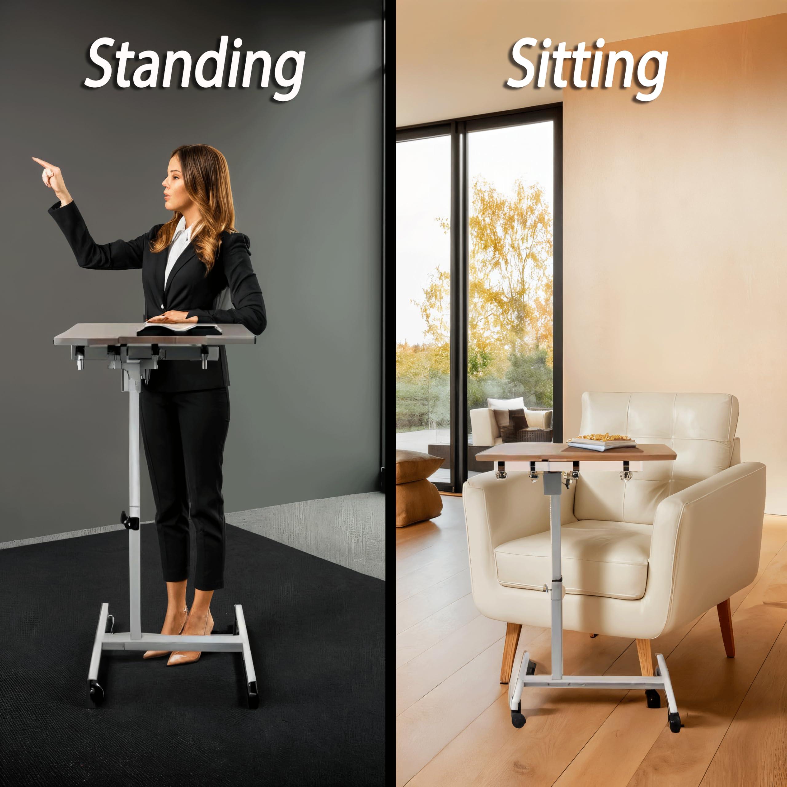 Adjustable Mobile Standing Desk - Height Adjusts from 23" to 35" with Lockable Wheels - Sleek Oak Finish - Standup Desk for Remote Work, Study & Relaxation - Rolling Design - Image 6