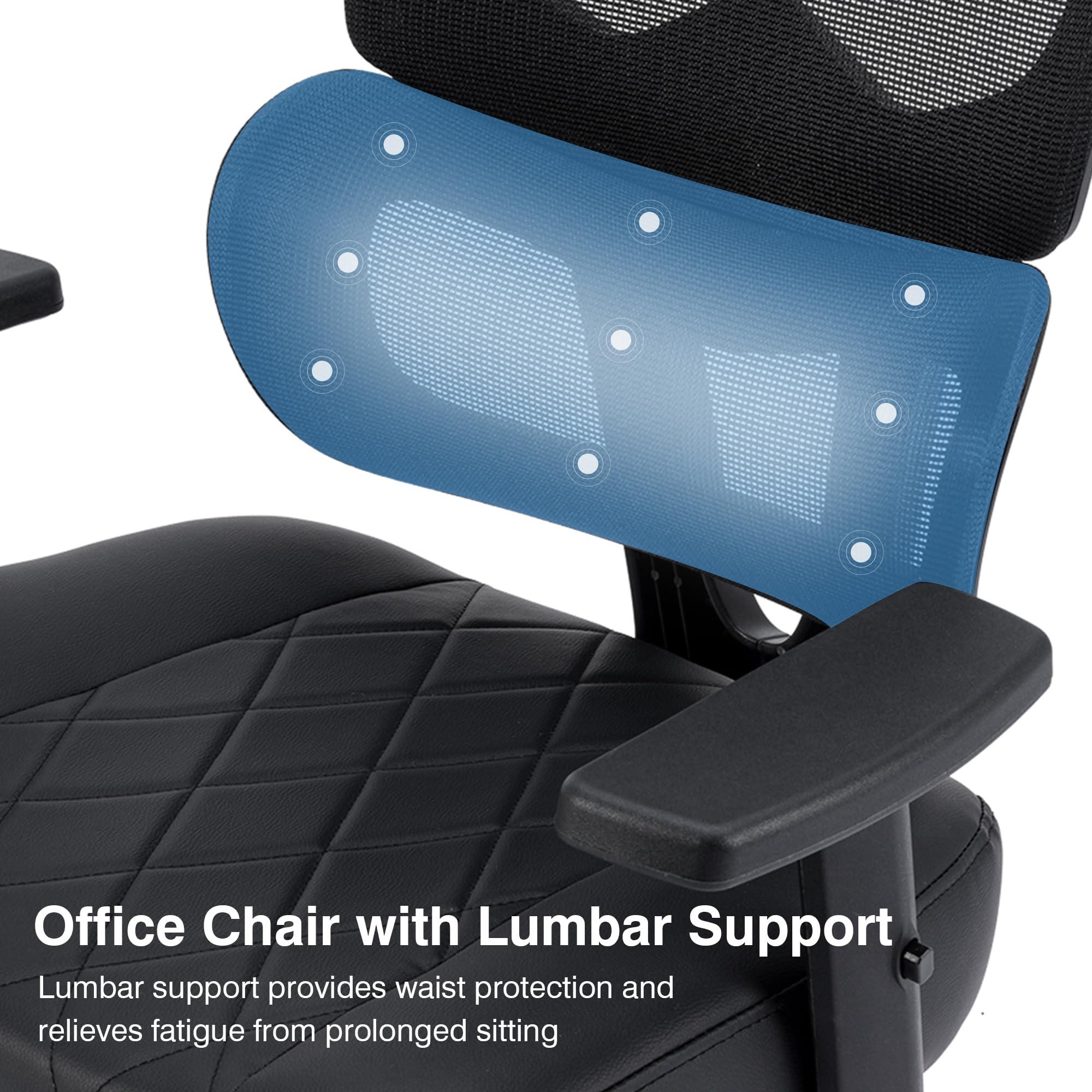VECELO Swivel Ergonomic High Back Mesh Office Chair with Adjustable Headrest Armrest, Backrest Tilt Function, Lumbar Support for Executive/Computer Desk/Task Work - Image 6
