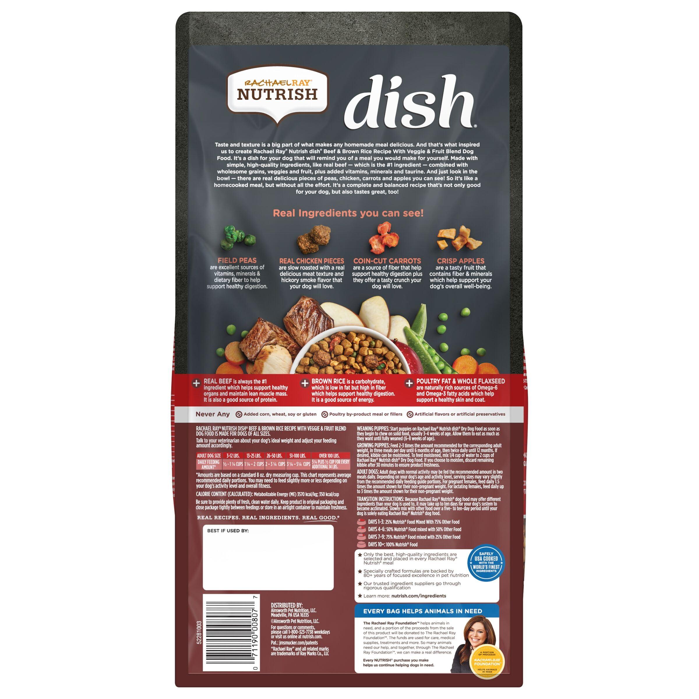 Rachael Ray Nutrish Dish Premium Natural Dry Dog Food, Beef & Brown Rice Recipe with Veggies, Fruit & Chicken, 3.75 Pounds - Image 2