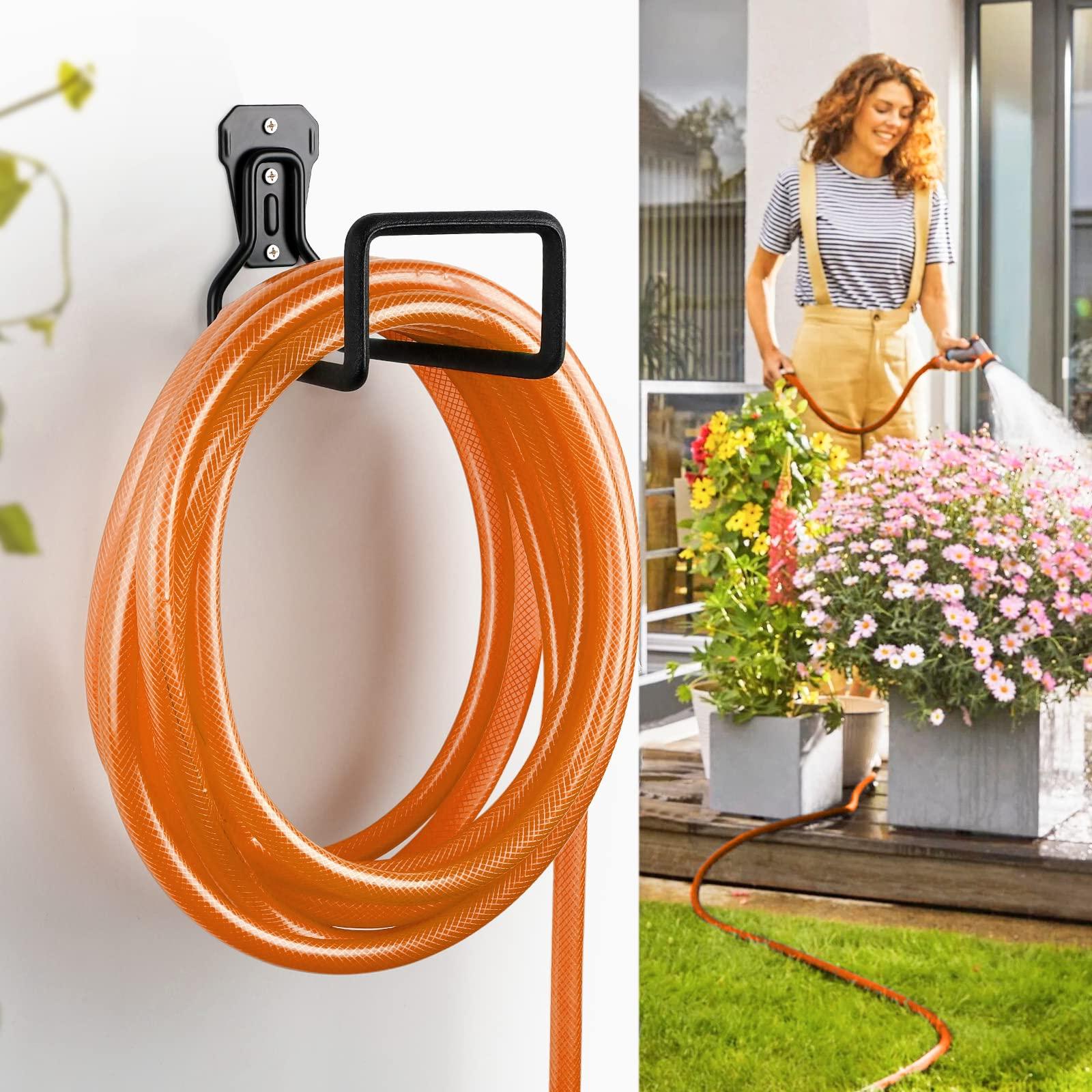 UPCERA Hose Holder Stand Wall Mount, 2Pcs Heavy Duty Garden Hose Hanger Reel, Metal Water Pipe Tube Hooks Rack for Outside Yard, Garage, Storage Organizer - Black - Image 4