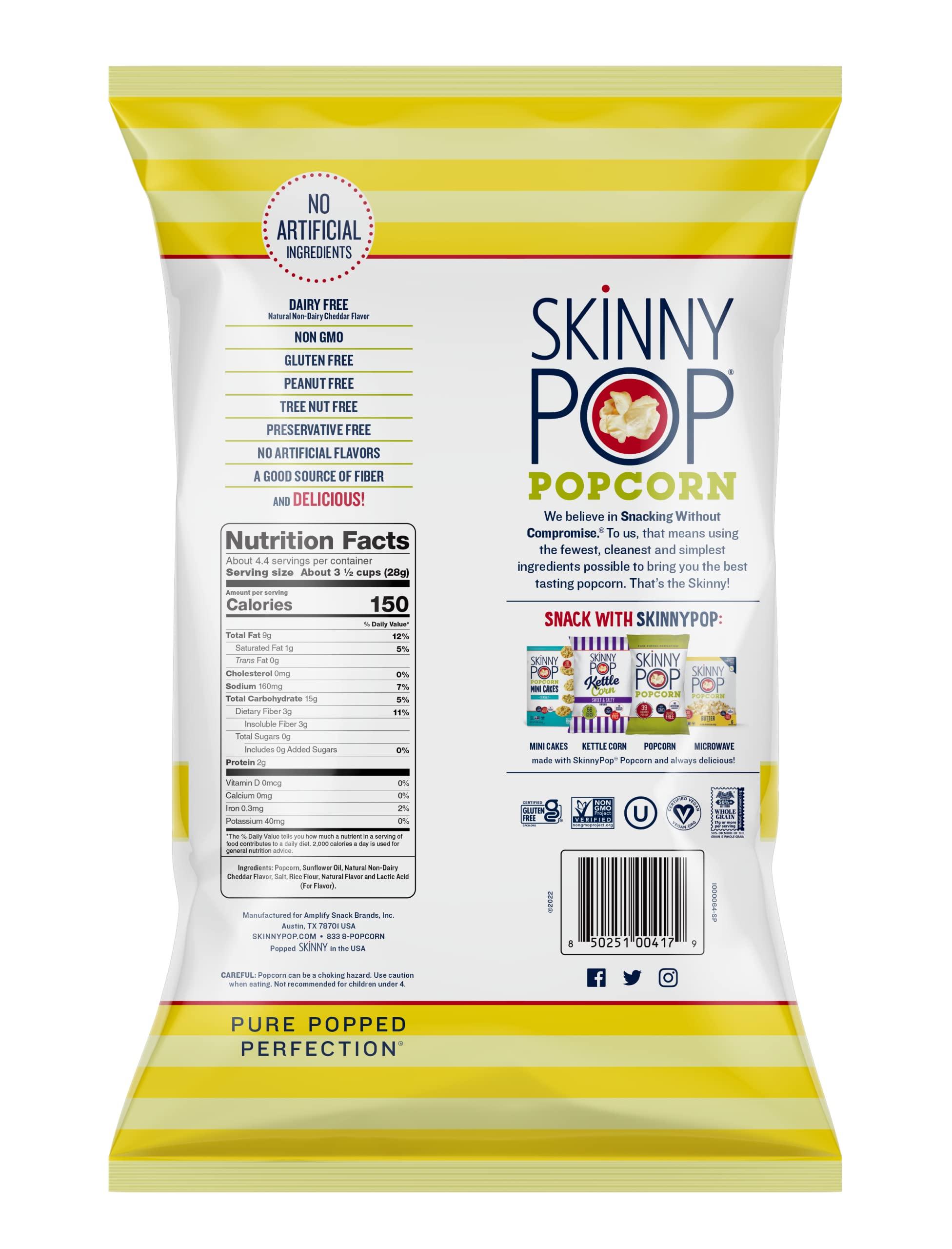 SkinnyPop White Cheddar Popcorn, 4.4oz Grocery Sized Bag, Skinny Pop, Healthy Popcorn Snacks, Gluten Free (Pack of 4) - Image 2