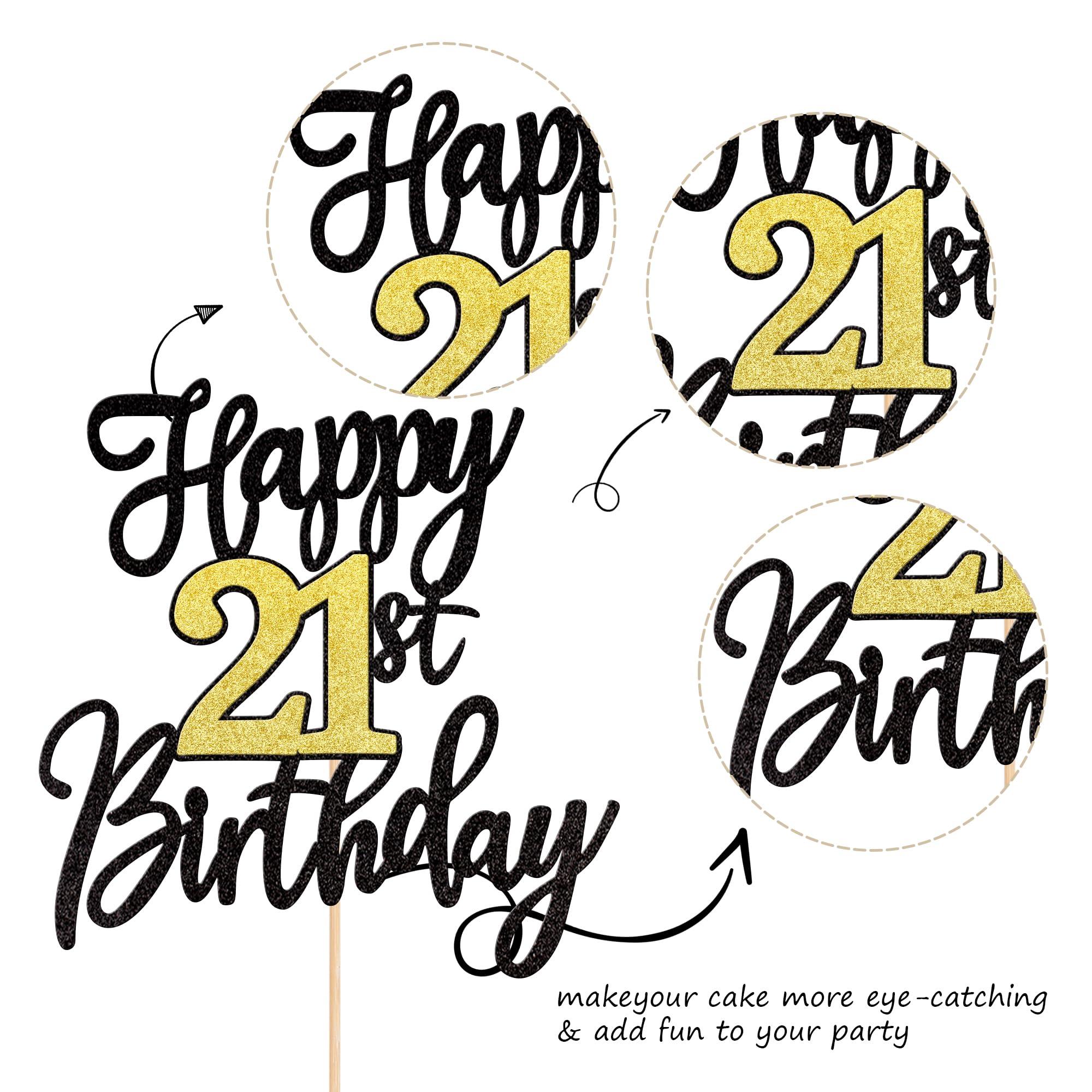 1 PCS Happy 21st Birthday Cake Topper - Black Gold Glitter Cheers to 21 Years - Fabulous Cake Decoration for 21st Birthday Party - Image 4