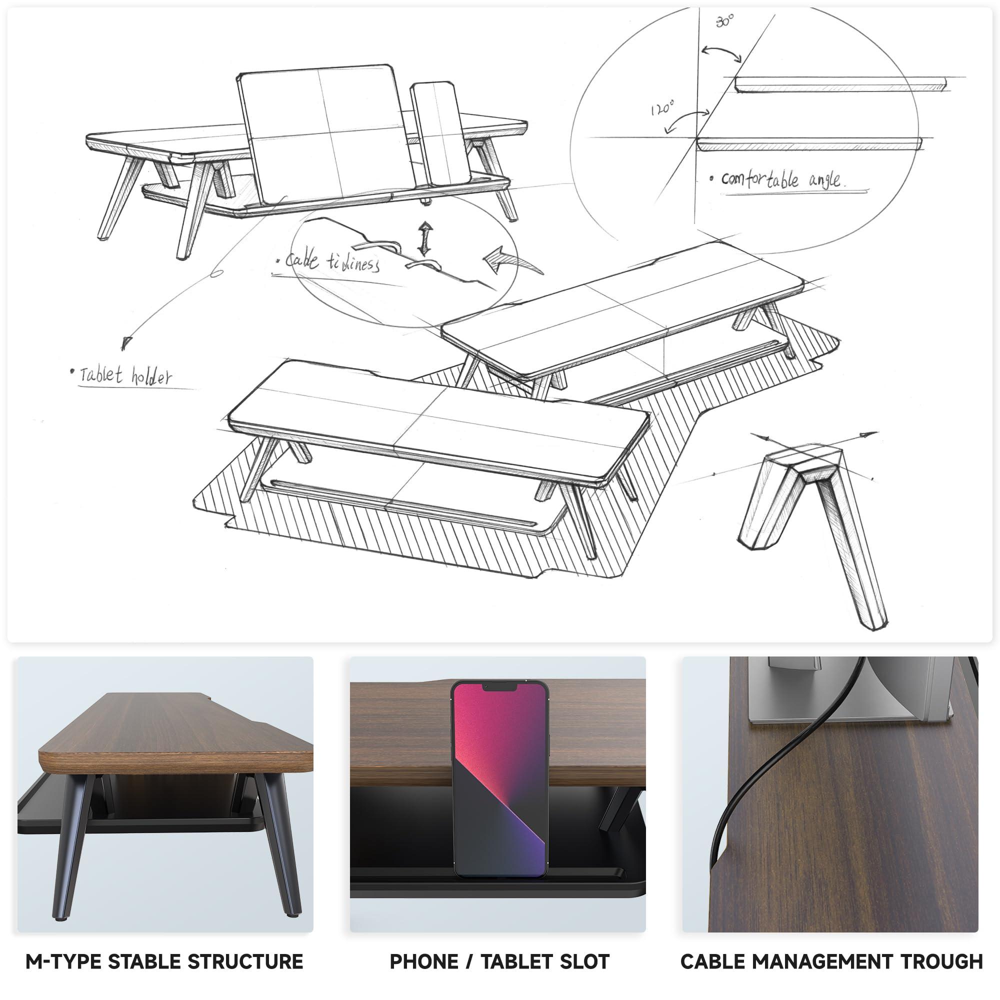Fenge Monitor Stand, Monitor Stands Riser for Desk, 23.6 Inch Wood Desk Shelf with Storage Organizer and Cable Management for Office Desk Accessories - Image 6
