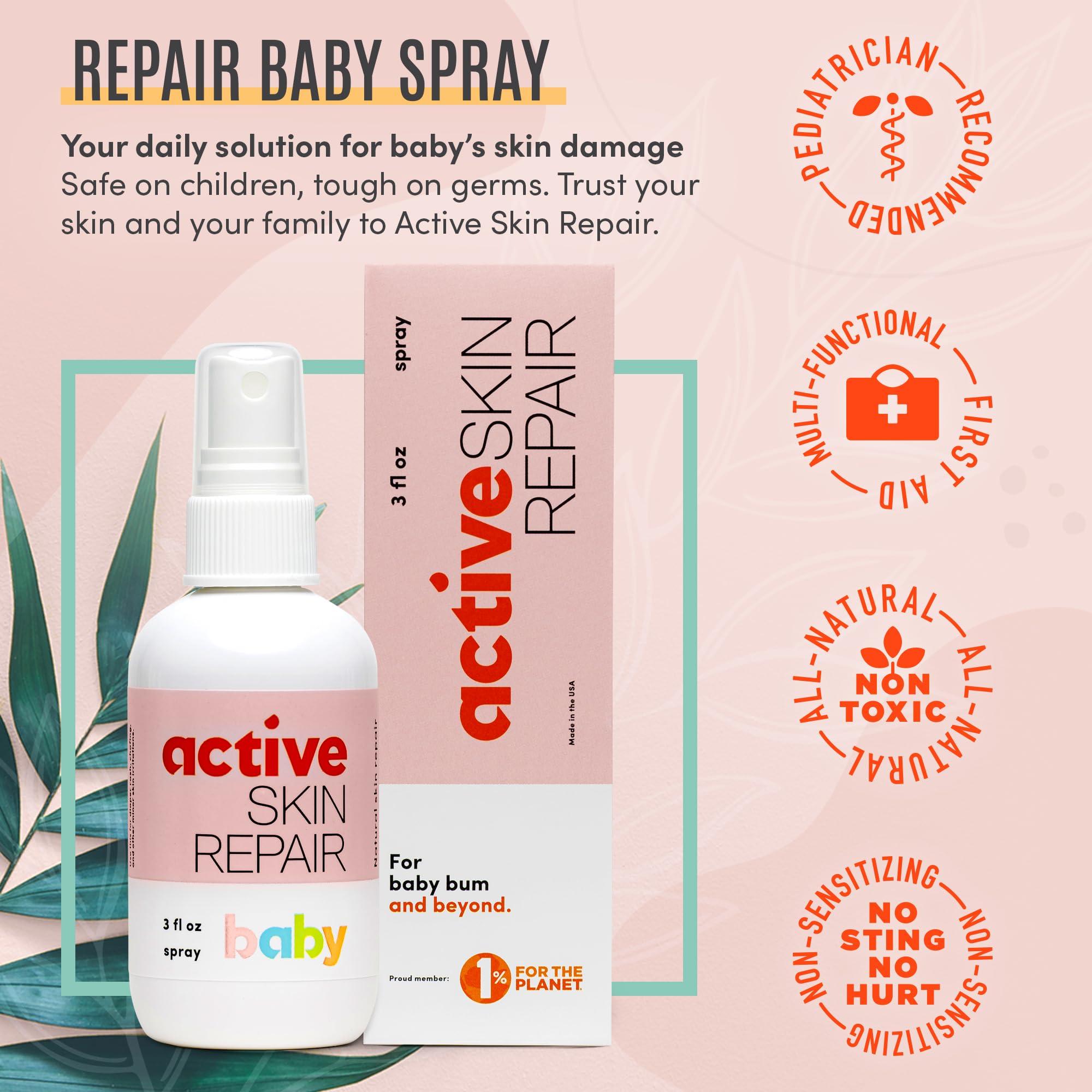 Active Skin Repair Natural, Non-Toxic, No Sting Baby Spray First Aid Safe For Use on Diaper Rash, Baby Acne, Eczema, Cuts, Wounds, Scrapes, and Other Skin Irritations (3 oz. Spray) - Image 2