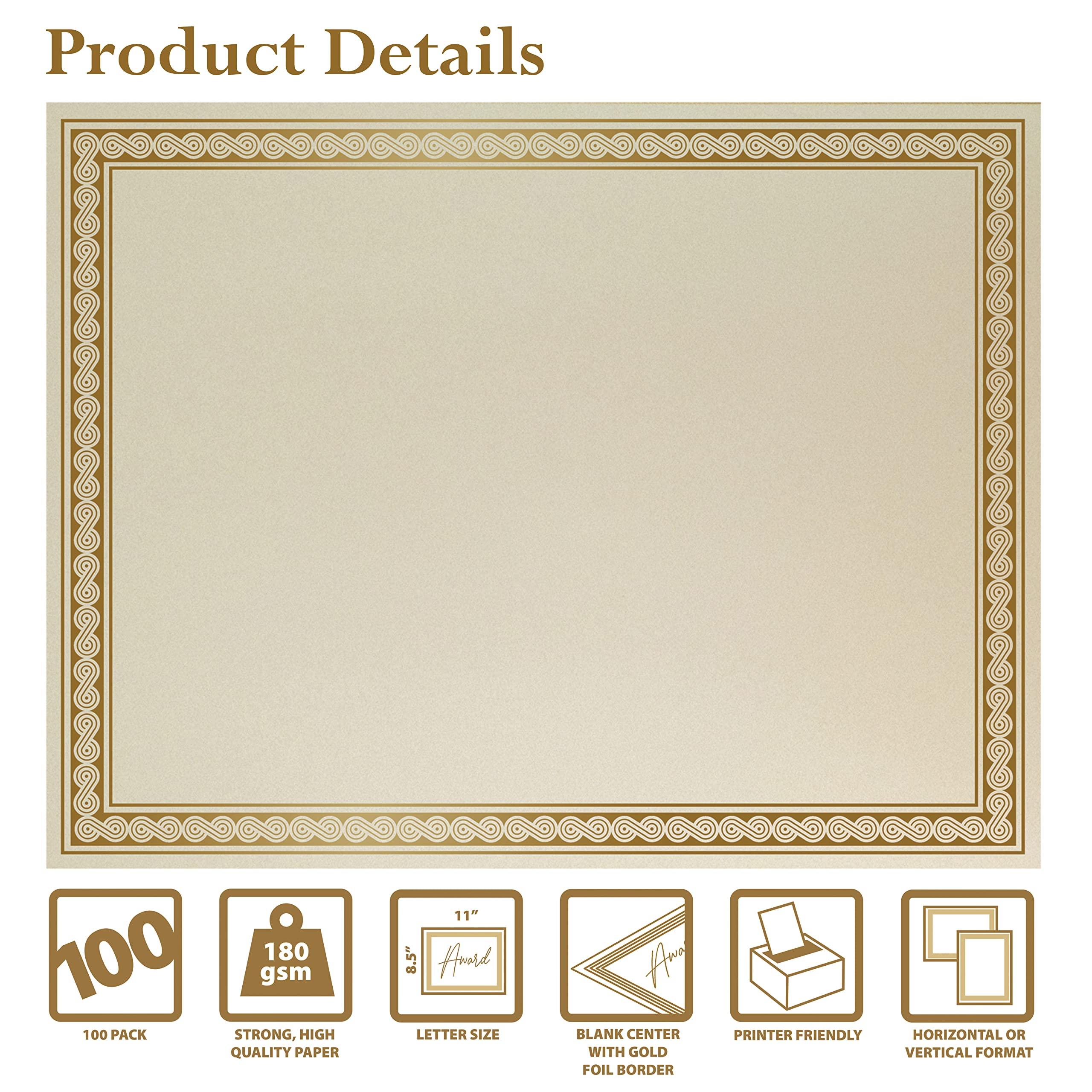 Better Office Products 100 Sheet Award Certificate Paper, Gold Foil Metallic Border, Ivory Letter Size Blank Paper, Diploma Certificates, Laser and Inkjet Printer Friendly, 8.5 x 11 Inches - Image 3