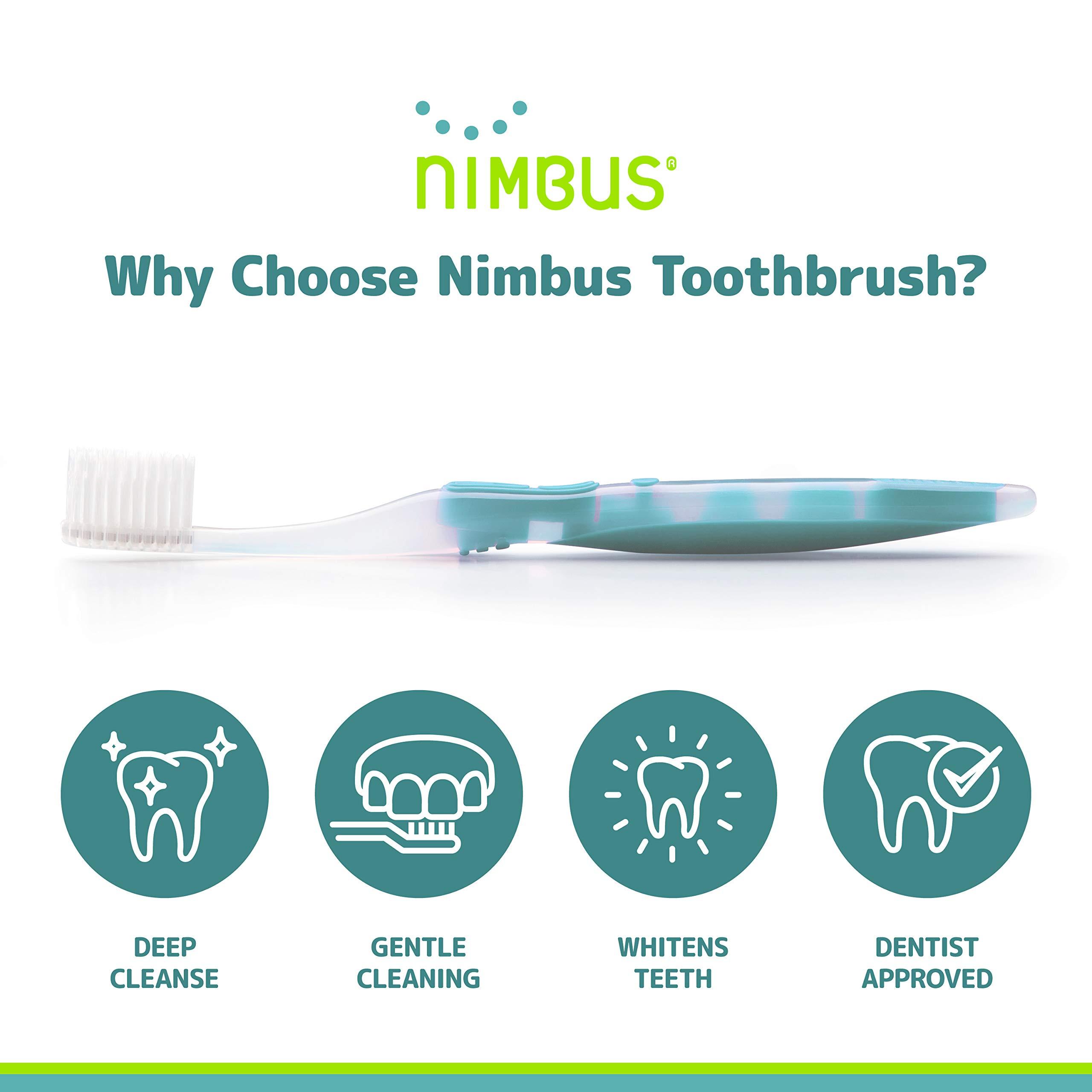 Nimbus Extra Soft Toothbrushes (Compact Size Head) Periodontist Design Tapered Bristles for Sensitive Teeth and Receding Gums, Individually Wrapped Plaque Remover Toothbrush (5 Pack, Colors May Vary) - Image 4