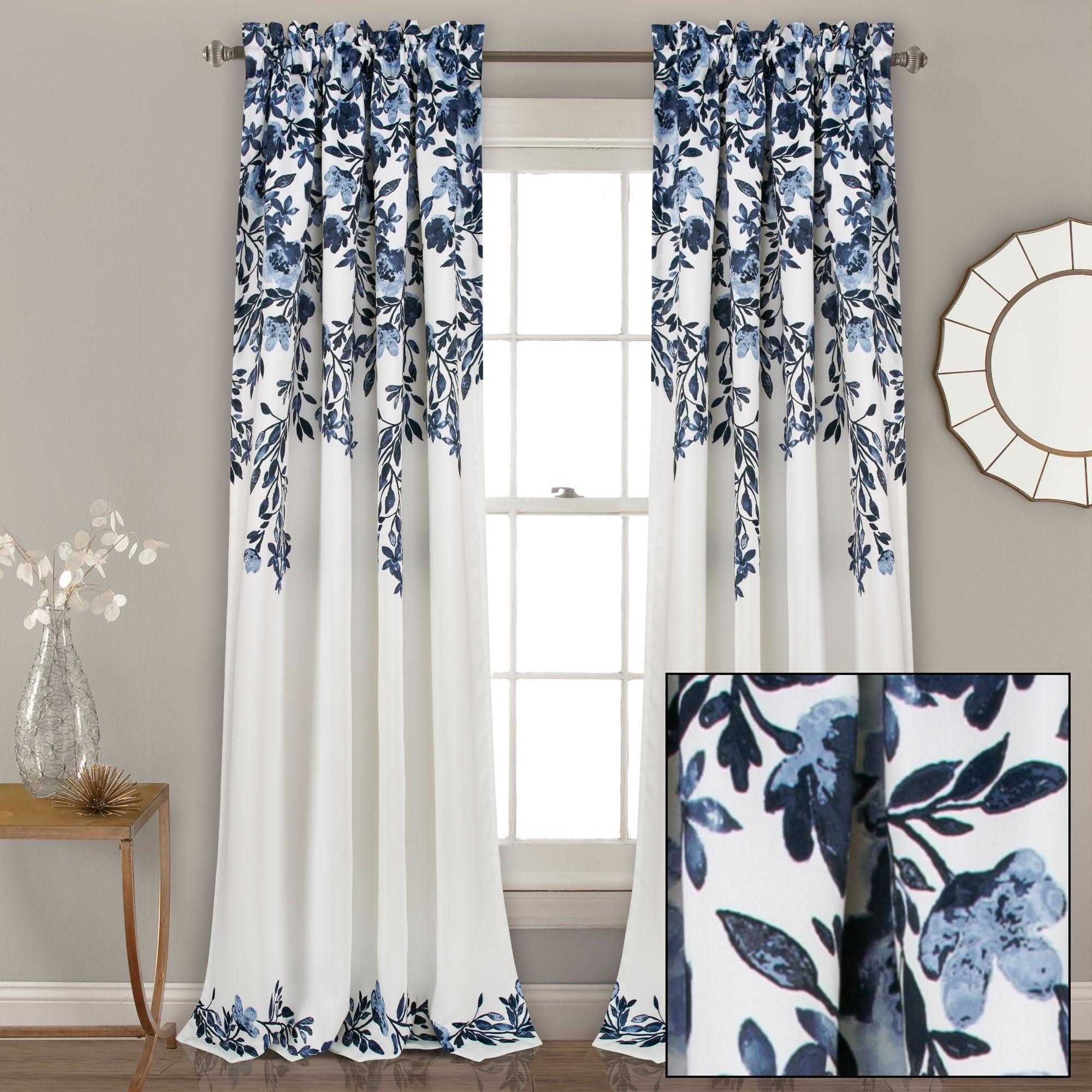 Lush Decor Tanisha Curtains - Light Filtering Window Panel Set, Pair - Floral Vine Print, Beautiful, Modern, Elegant Home Decor - 52" W x 84" L, Navy & White - Image 7
