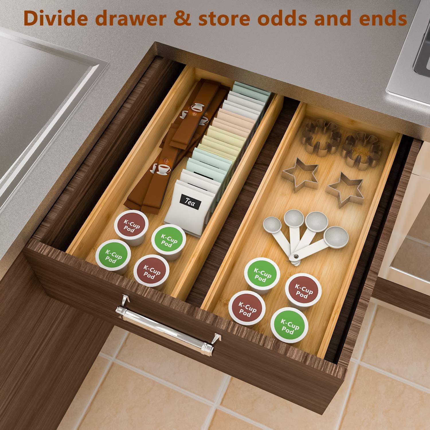 Drawer Organizer Storage Box Kitchen - Wood Stackable Tray Utensil Organizer for Office Drawers,Cabinets,Shelves,Pantry,or Bathroom Counter,Drawer Dividers for Silverware Set of 2（15x6x2.5inch） - Image 5