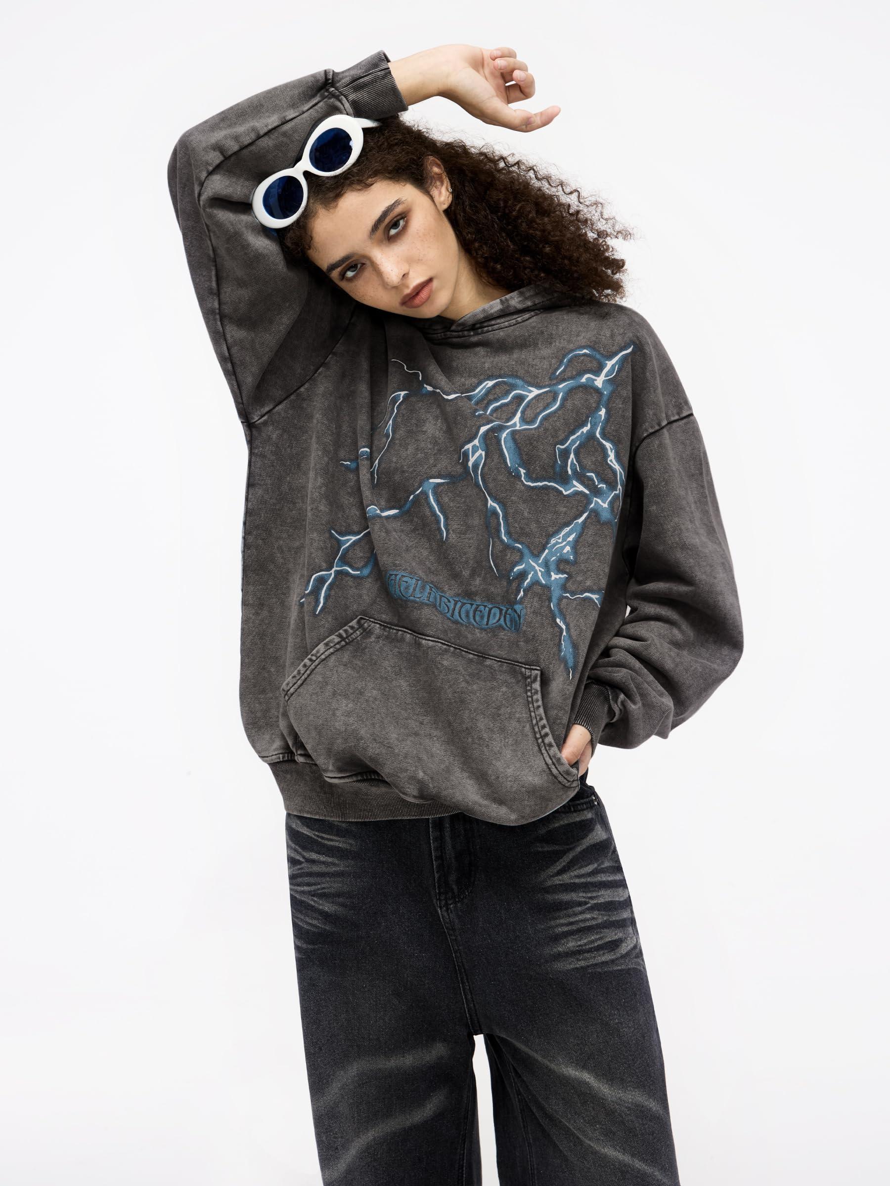 Aelfric Eden Mens Lightning Graphic Hoodies Print Oversized Unisex Streetwear Vintage Hoodie Y2k Sweatshirt Pocket Pullover - Image 7