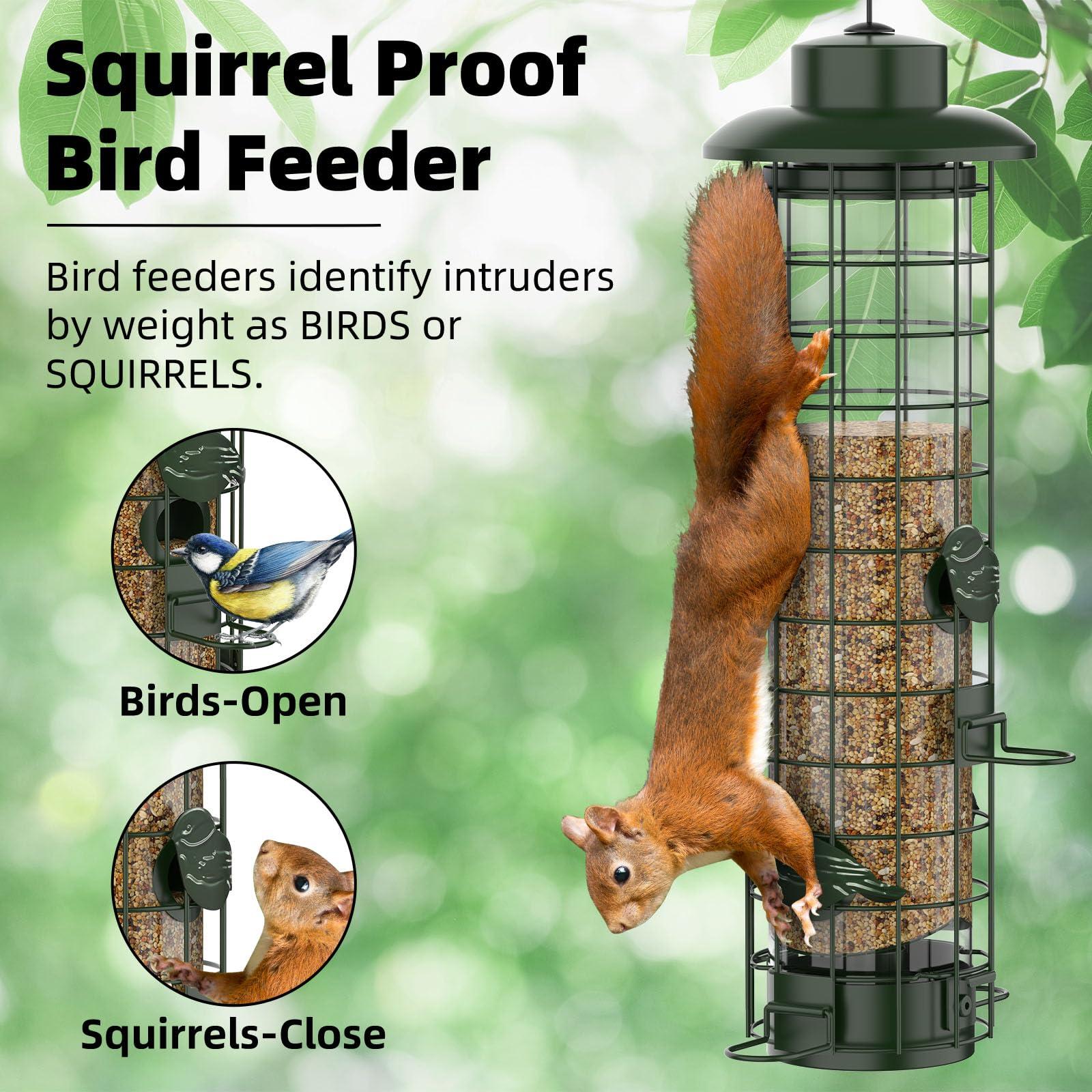 Squirrel Proof Bird Feeder,Metal Mesh Bird Feeders for Outdoors Hanging,Gravity Protection Squirrel Proof Wild Bird Feeders with Finch Cardinal Chickadee,3LB Large Capacity,Green - Image 3