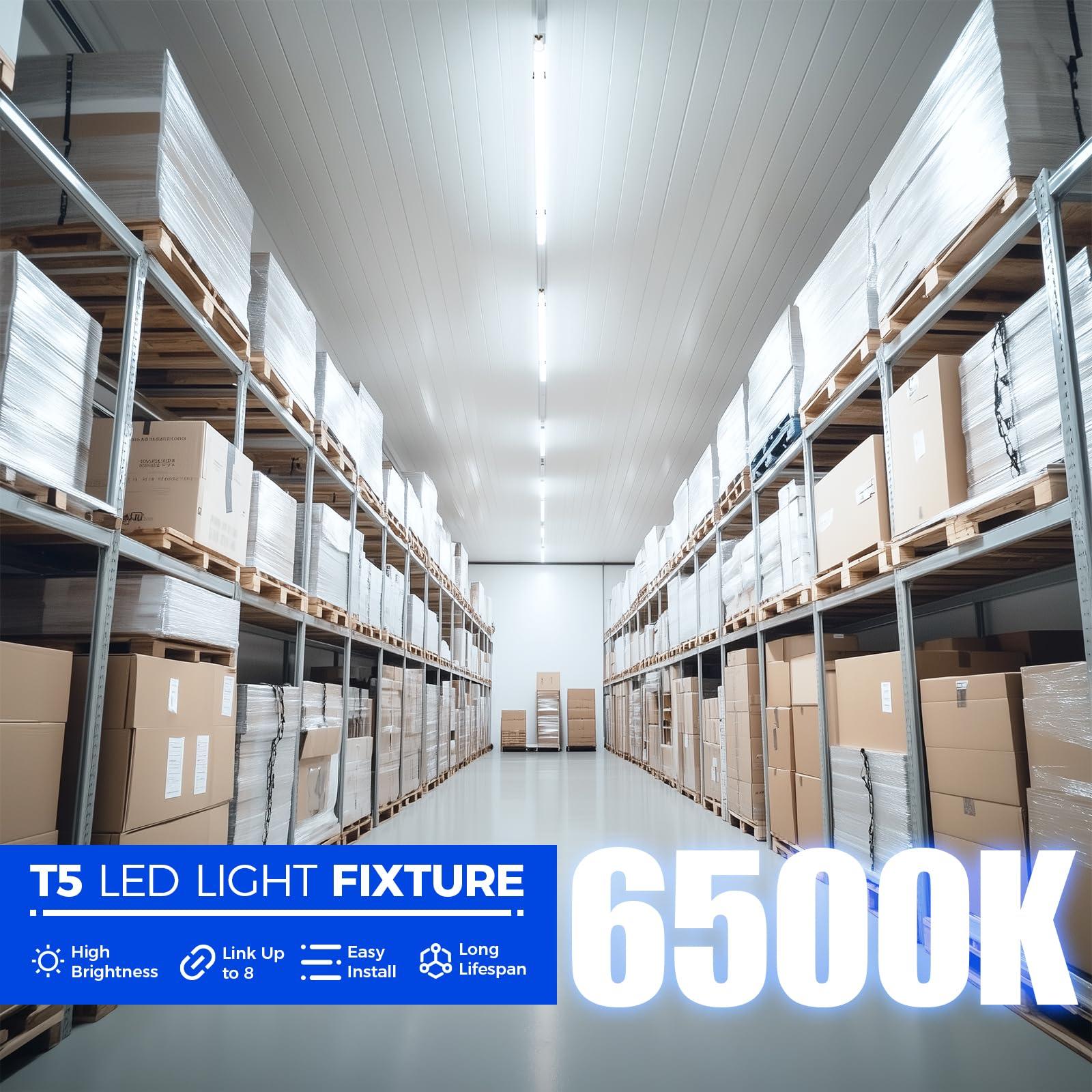 Barrina (6 Pack LED T5 Integrated Single Fixture, 4FT, 2200lm, 6500K Super Bright White, 20W Utility LED Shop Light, Ceiling and Under Cabinet Light, Corded Electric with ON/Off Switch, ETL Listed - Image 7