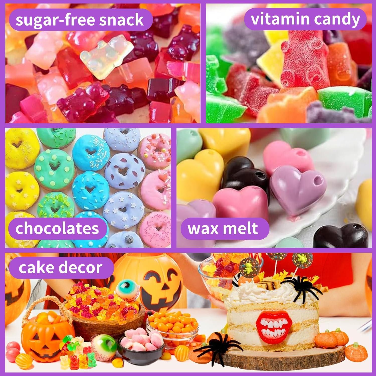4 Pcs Silicone Gummy Candy Molds Kit with 2 Droppers | Non-Stick Large Bear/Dinosaur/Donut/gummy worm 200+ Cavities | BPA Free Chocolate Jello Molds for Kids, DIY Baking & Party Favors - Image 6