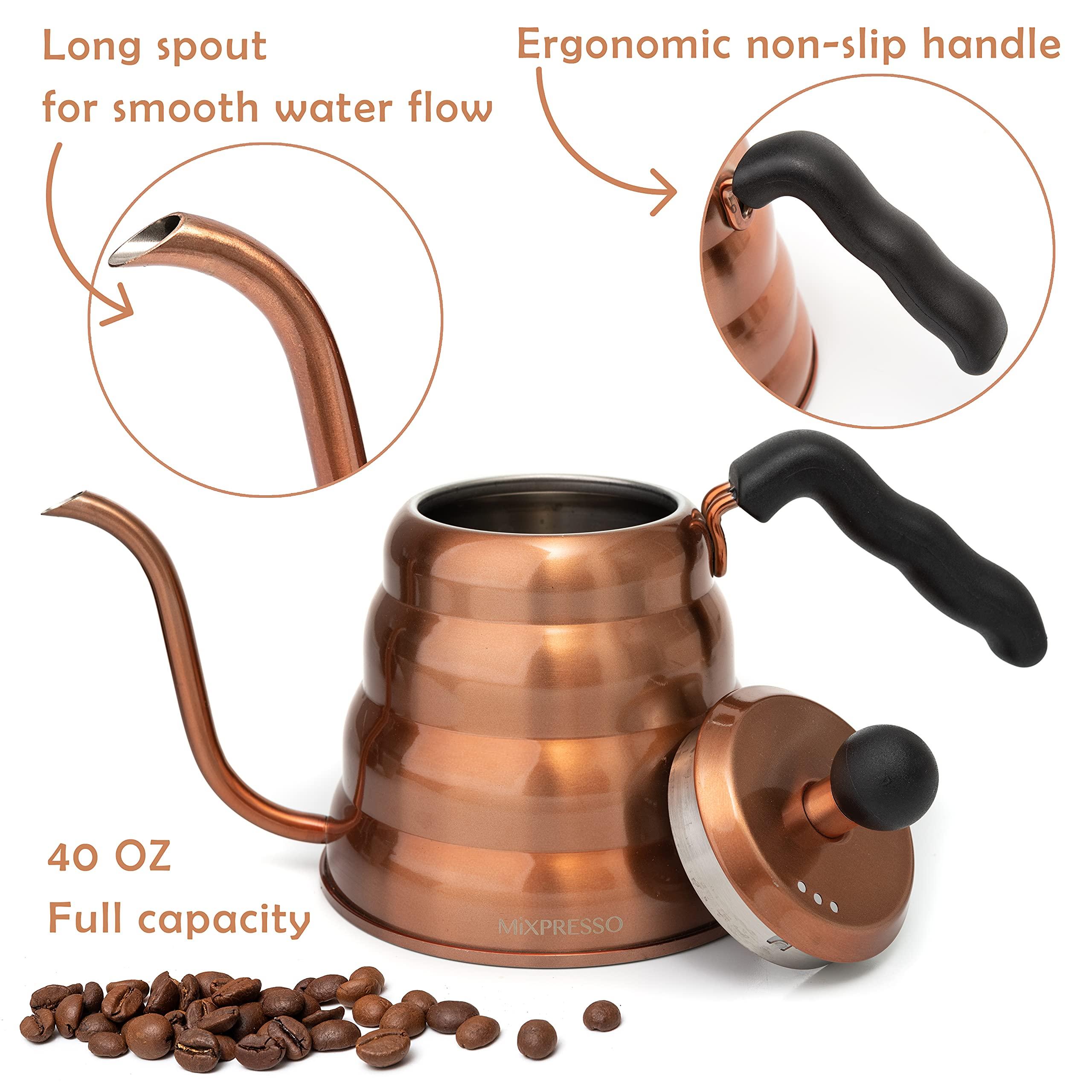 Mixpresso Gooseneck Pour Over Coffee Kettle, Barista Pour Control Design For Coffee & Tea High-Grade Stainless Steel 1.2 Liter (40 Oz) Drip Coffee Induction Cooker, Copper Stovetop Kettle - Image 3