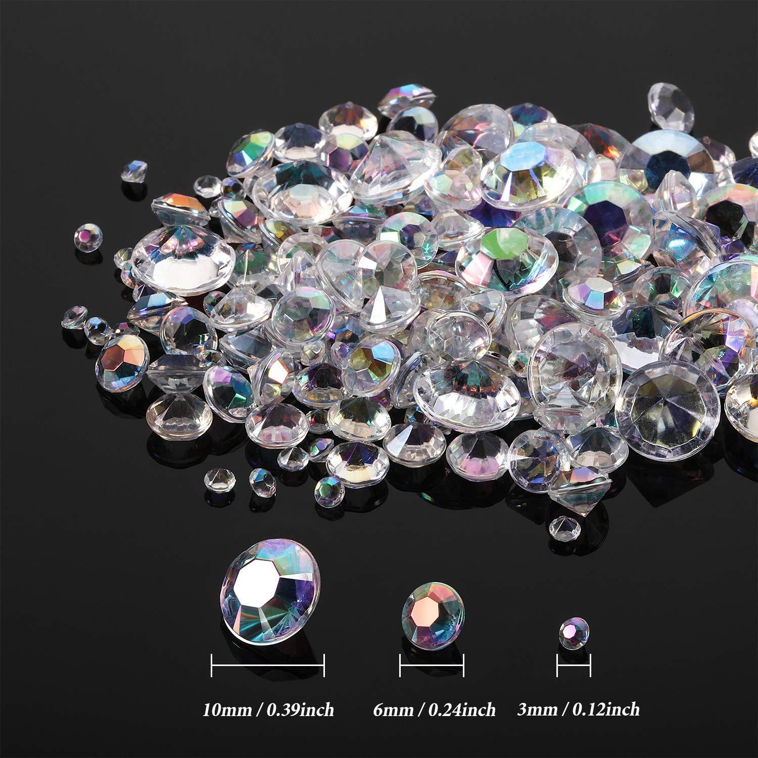 Hicarer 4000 Pieces Diamonds Crystals Acrylic Gems Wedding Table Scattering Gemstones Christmas Party Decorations Bridal Shower Masquerade Vase Fillers(Crystal AB,3 mm, 6 mm and 10 mm) - Image 3