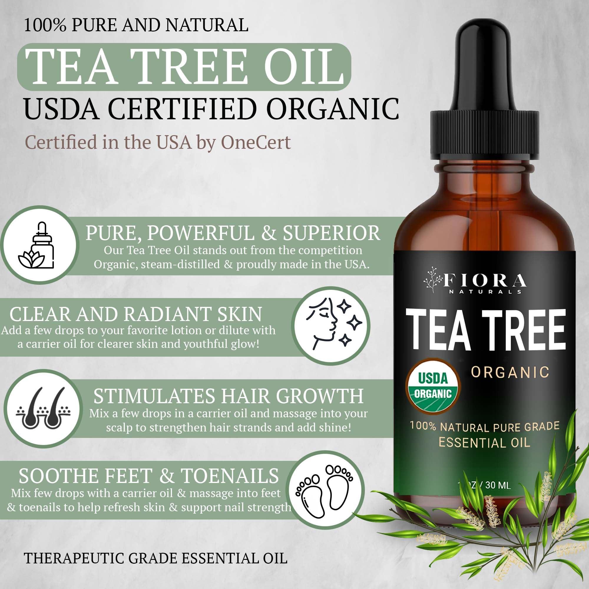 Tea Tree Essential Oil by Fiora Naturals- 100% Pure Organic Oil, for Face, Hair, Skin, Acne, Scalp, Foot and Toenails. Melaleuca Alternifolia, 1 oz /30ml - Image 2