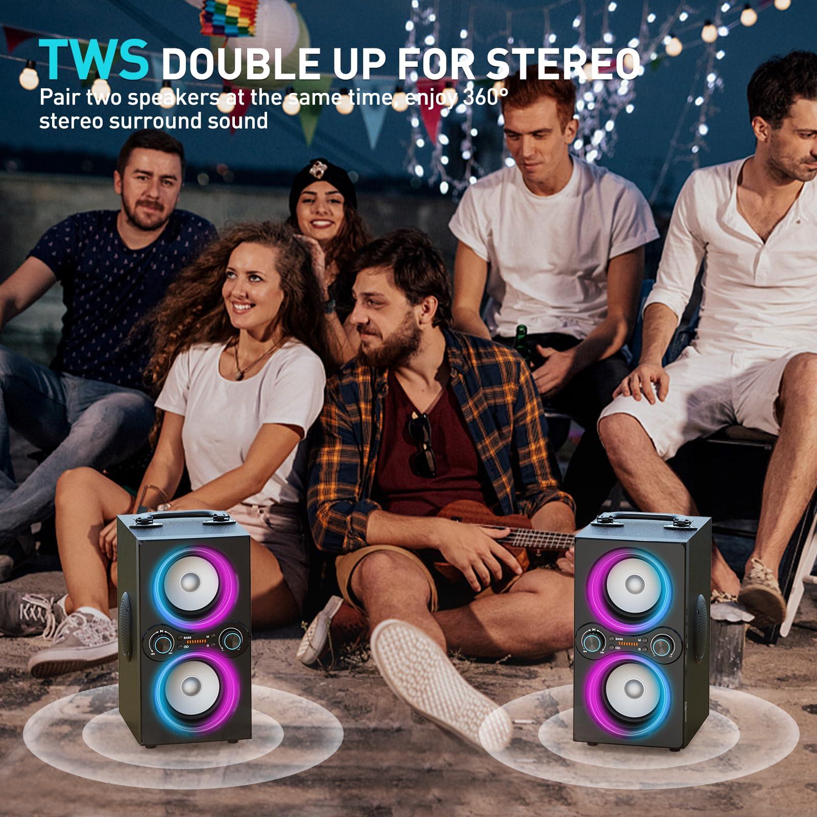 TPyesss Bluetooth Speakers, 80W(Peak) Wireless TWS Portable Bluetooth Speaker, Beat-Driven Lights, 100dB Loud Stereo Speaker with BassUp, Speakers with Subwoofer for Outdoor, Party, Camping - Image 3