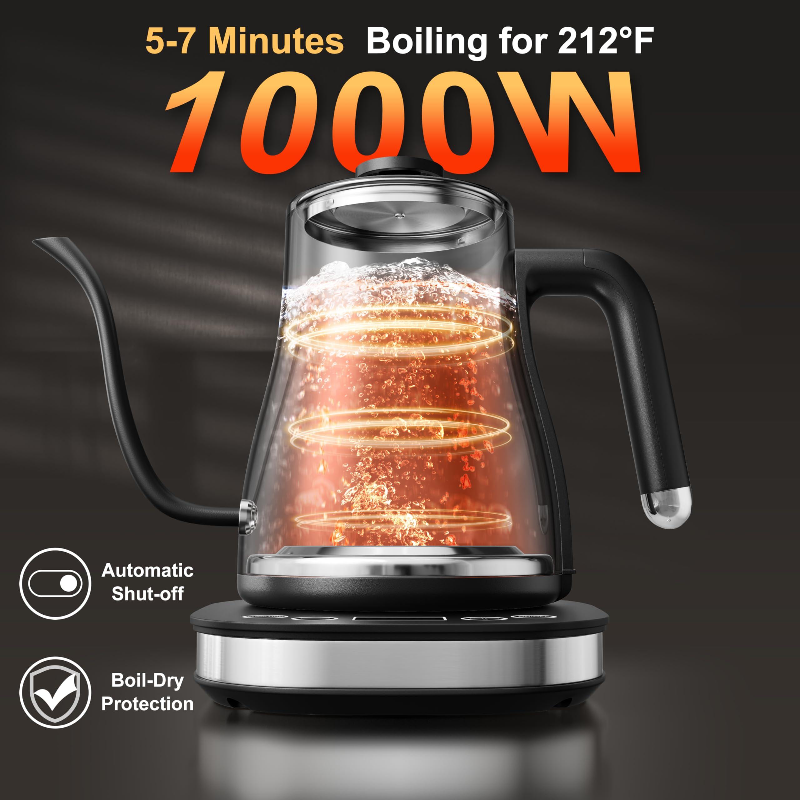 Stariver Gooseneck Electric Kettle with 5 Temperature Control Presets, Pour Over Coffee Kettle ±2℉ Temp Control, 1.2L Gooseneck Kettle, for Tea& Coffee, Stainless Steel Interior, 1000W, Black - Image 3