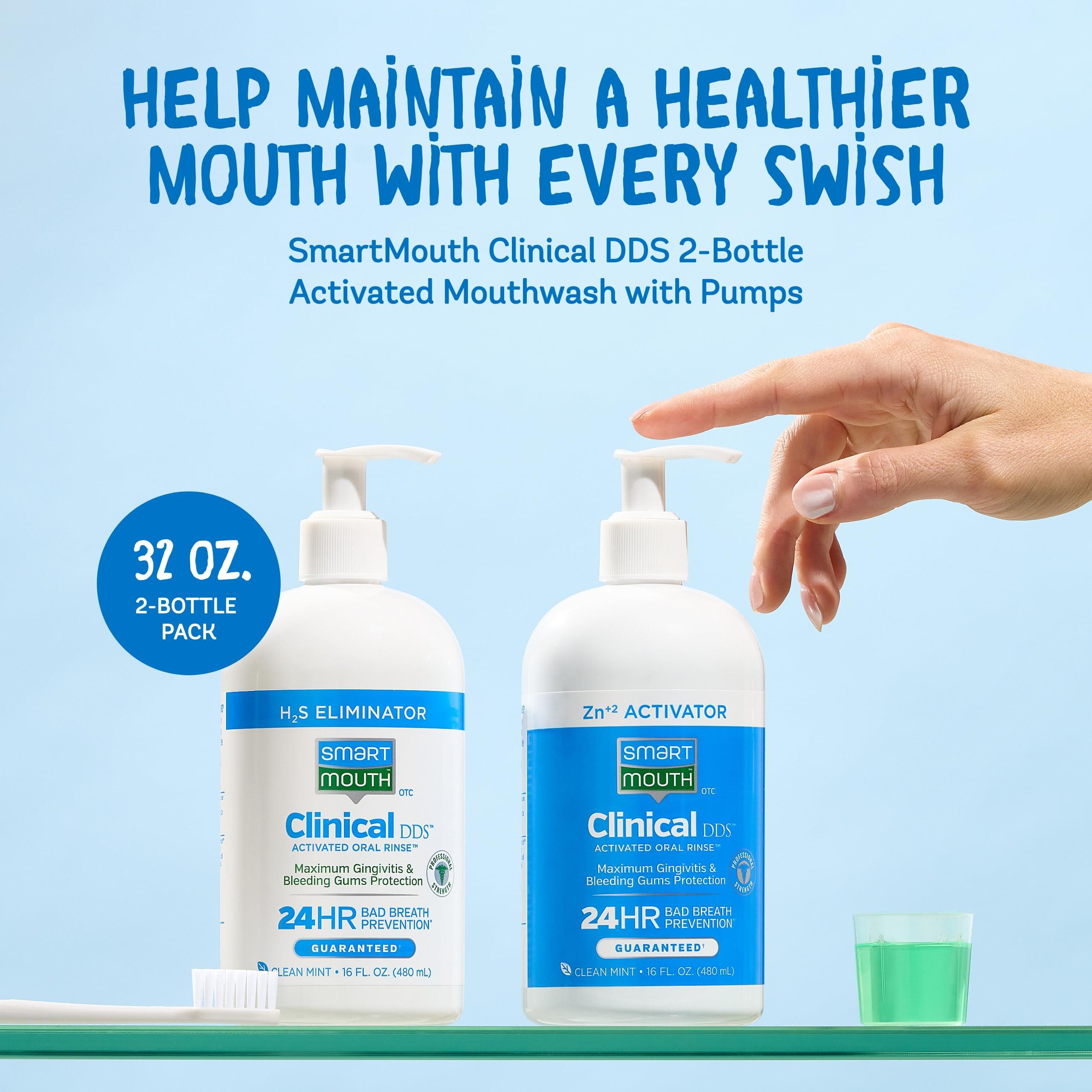 SmartMouth Clinical DDS 2-Bottle Activated Mouthwash with Pumps - Gum Health Support for Adults - 12-Hour Fresh Breath Mouthwash - Clean Mint Flavor, 32 fl oz (16 fl oz per Bottle) - Image 3